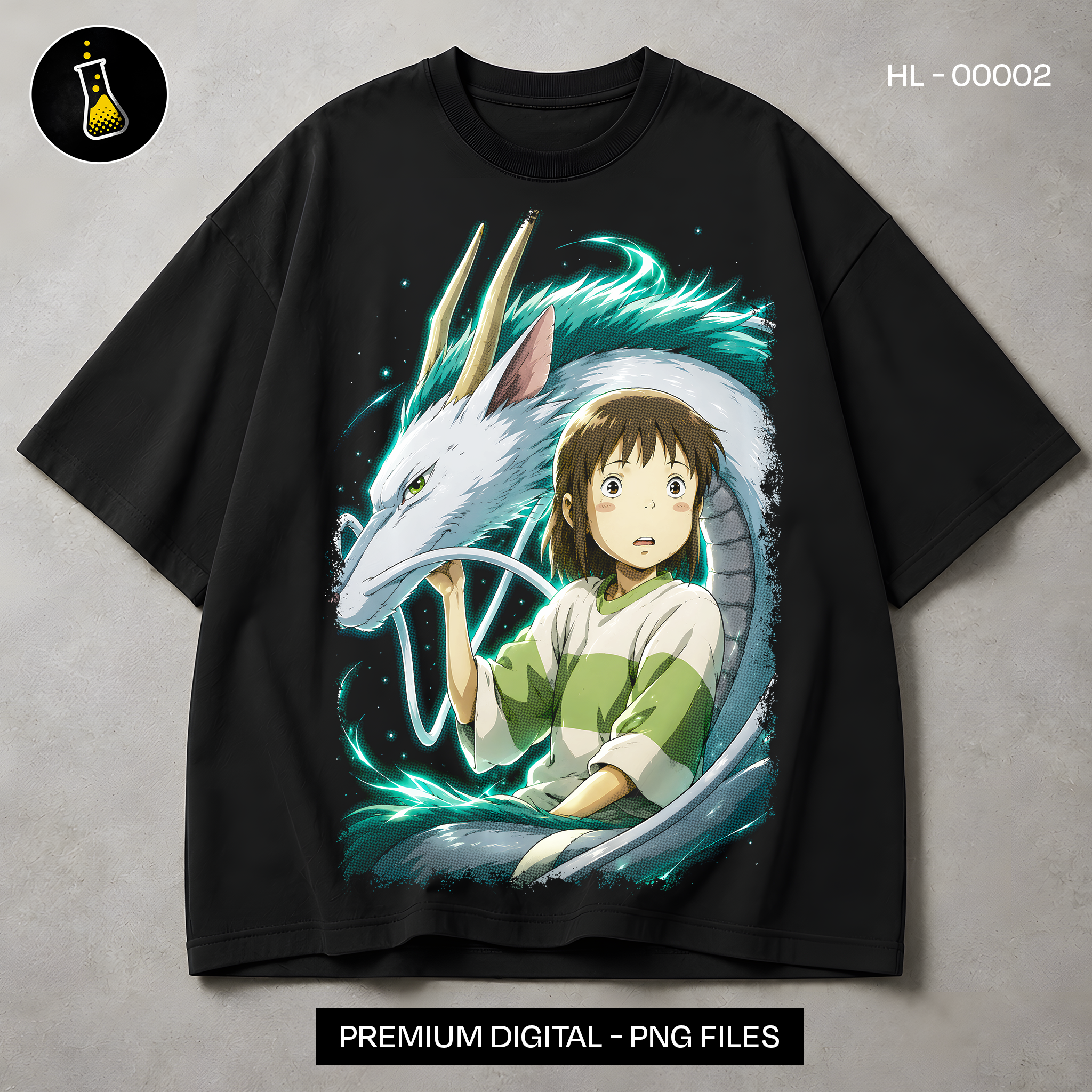 Chihiro and Haku Dragon Spirit Print - black t-shirt mockup HL-00002
