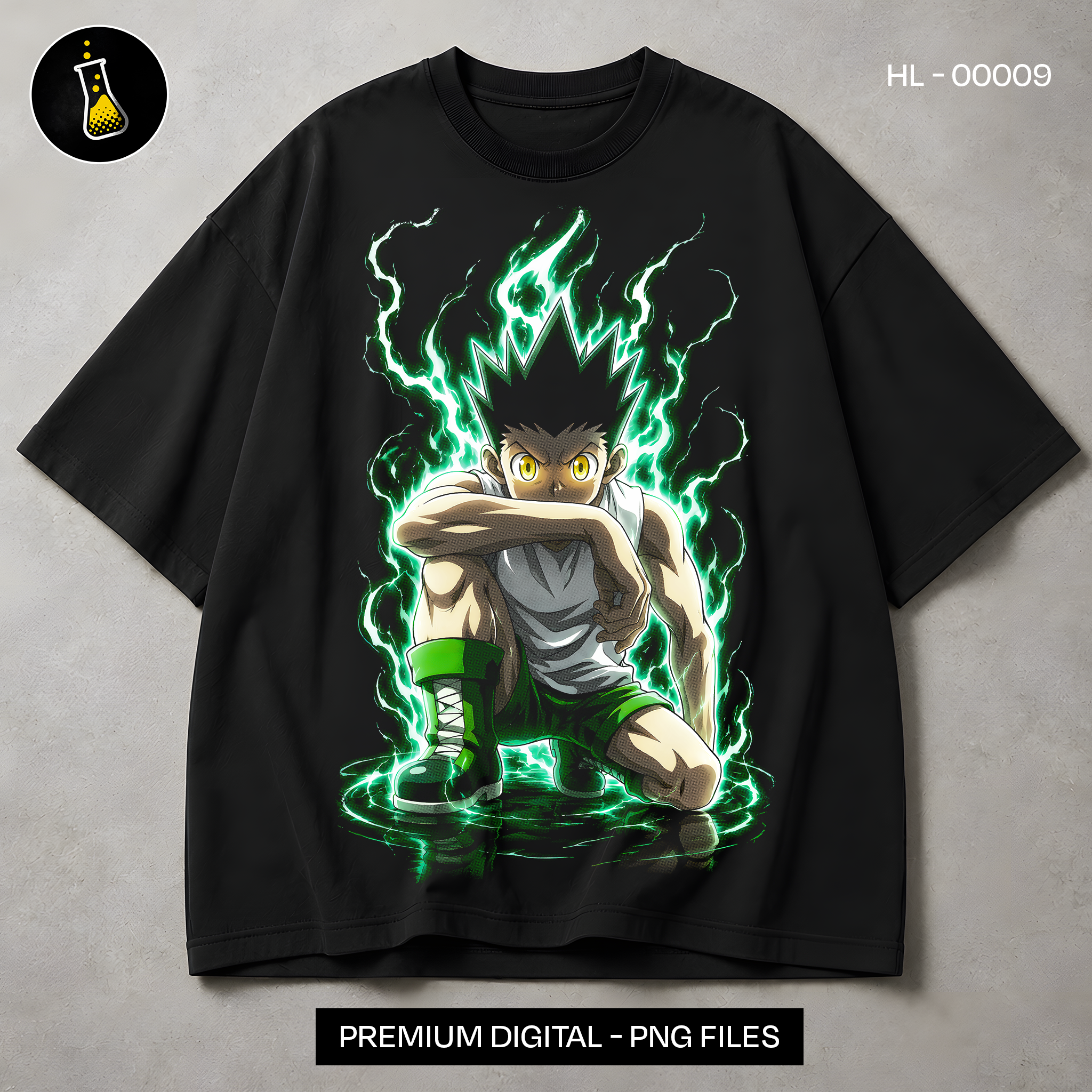 Killua Zoldyck Godspeed Lightning Print - black t-shirt mockup HL-00009