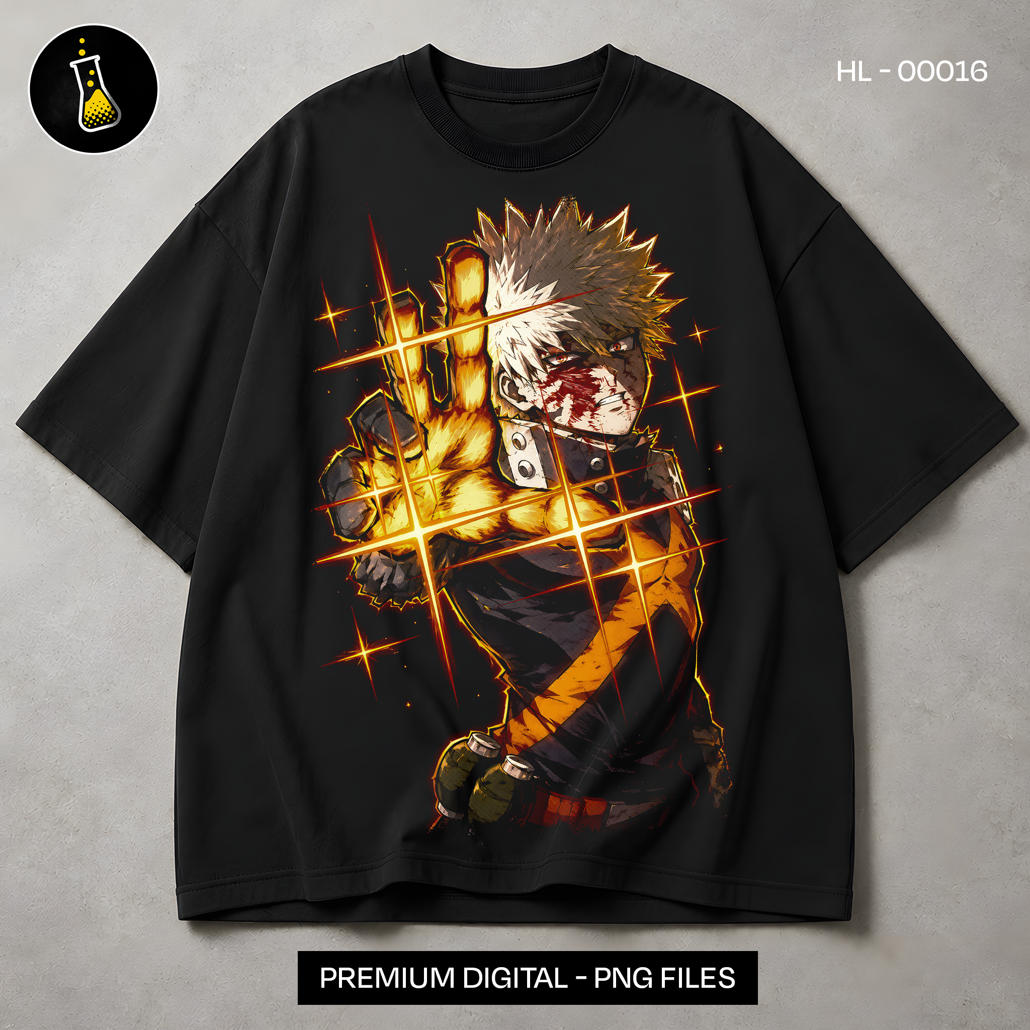 Bakugo Katsuki Explosion Grenade Print - black t-shirt mockup HL-00016