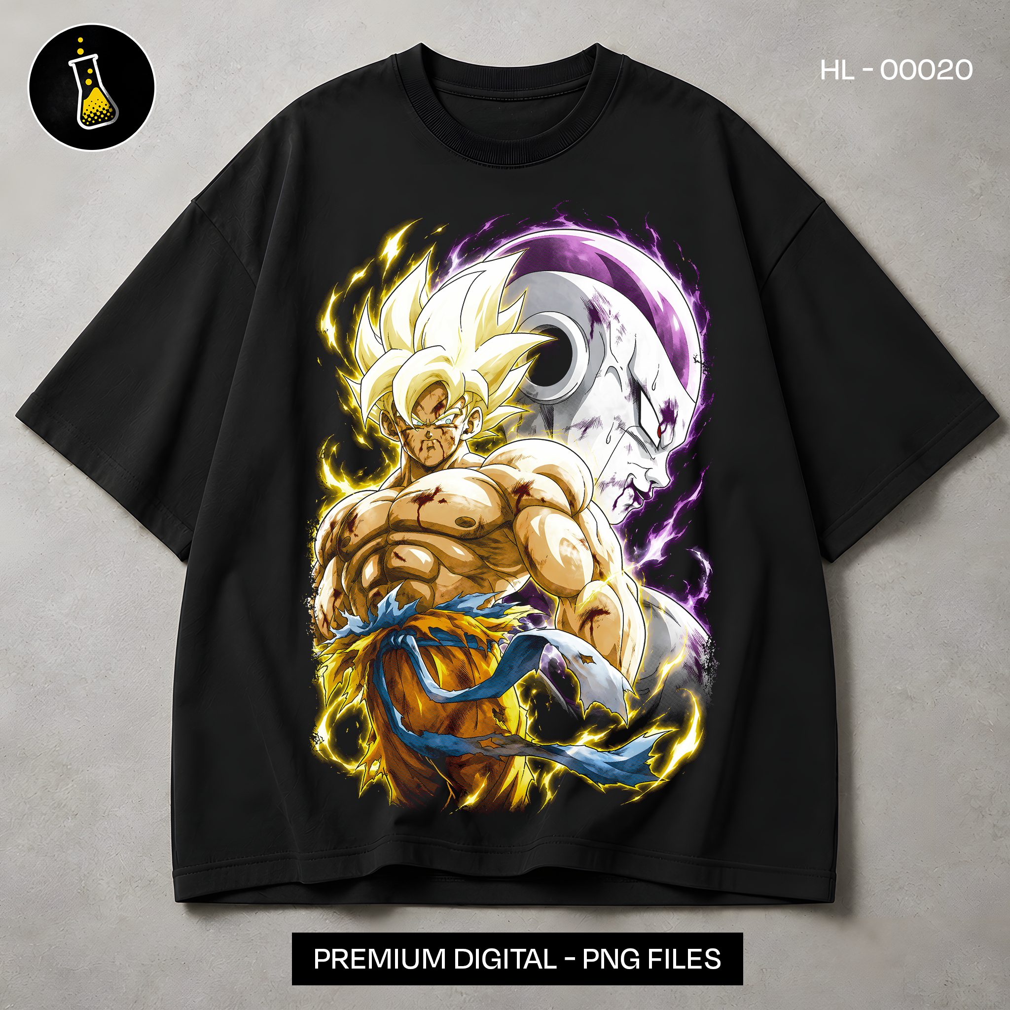 Goku Super Saiyan vs Frieza Namek Print - black t-shirt mockup HL-00020