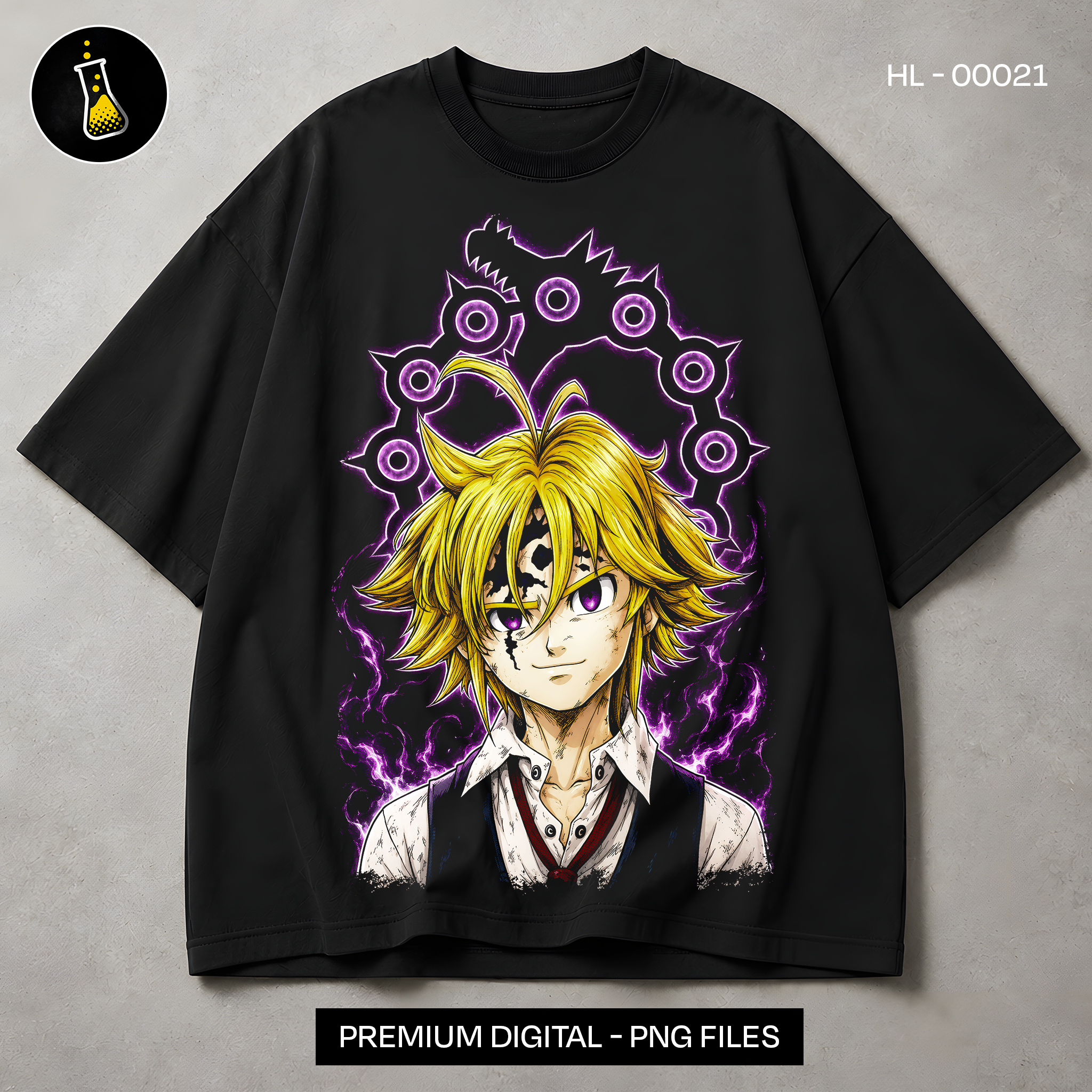 Meliodas Demon King Wrath Sin Print - black t-shirt mockup HL-00021
