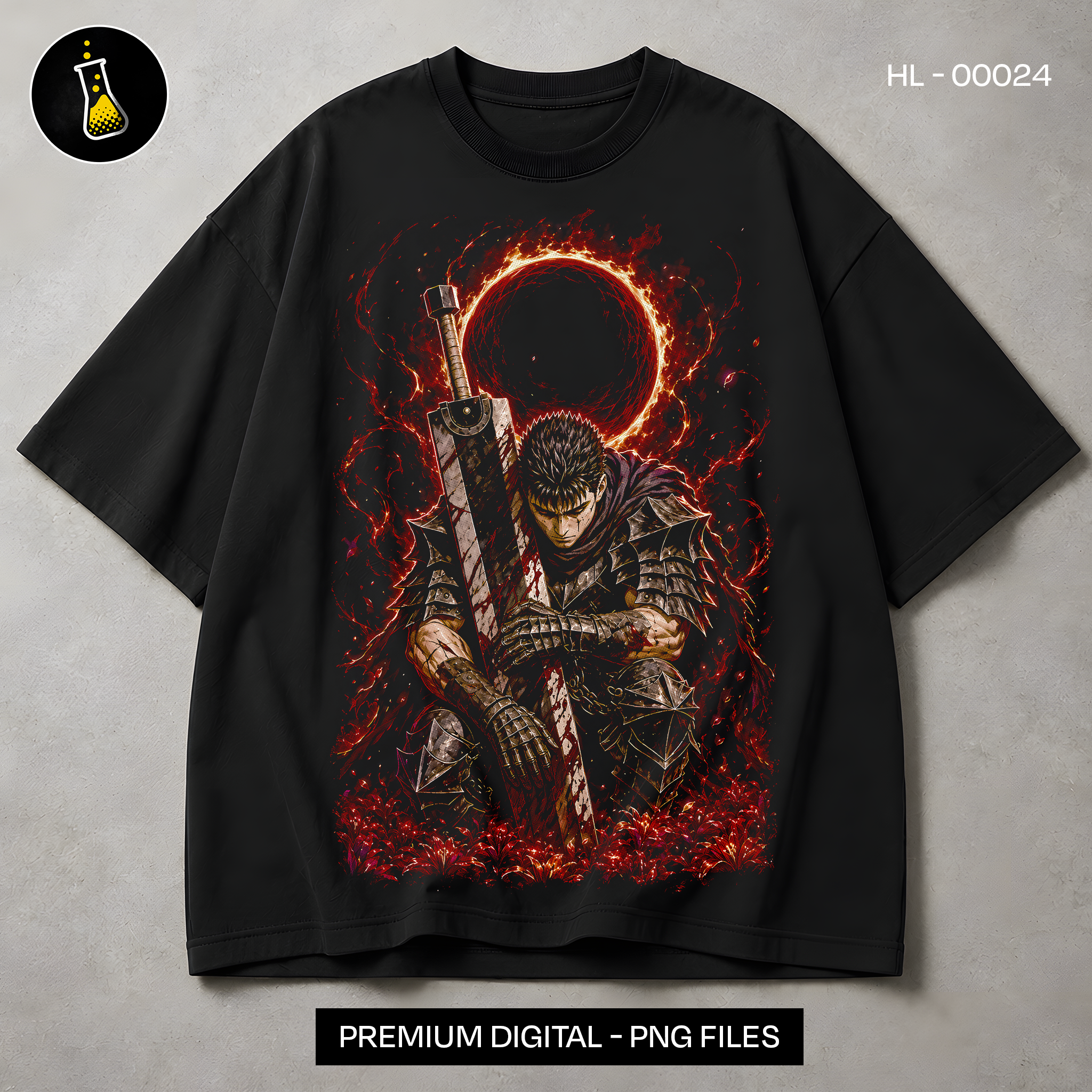 Guts Berserker Armor Brand of Sacrifice Print - black t-shirt mockup HL-00024