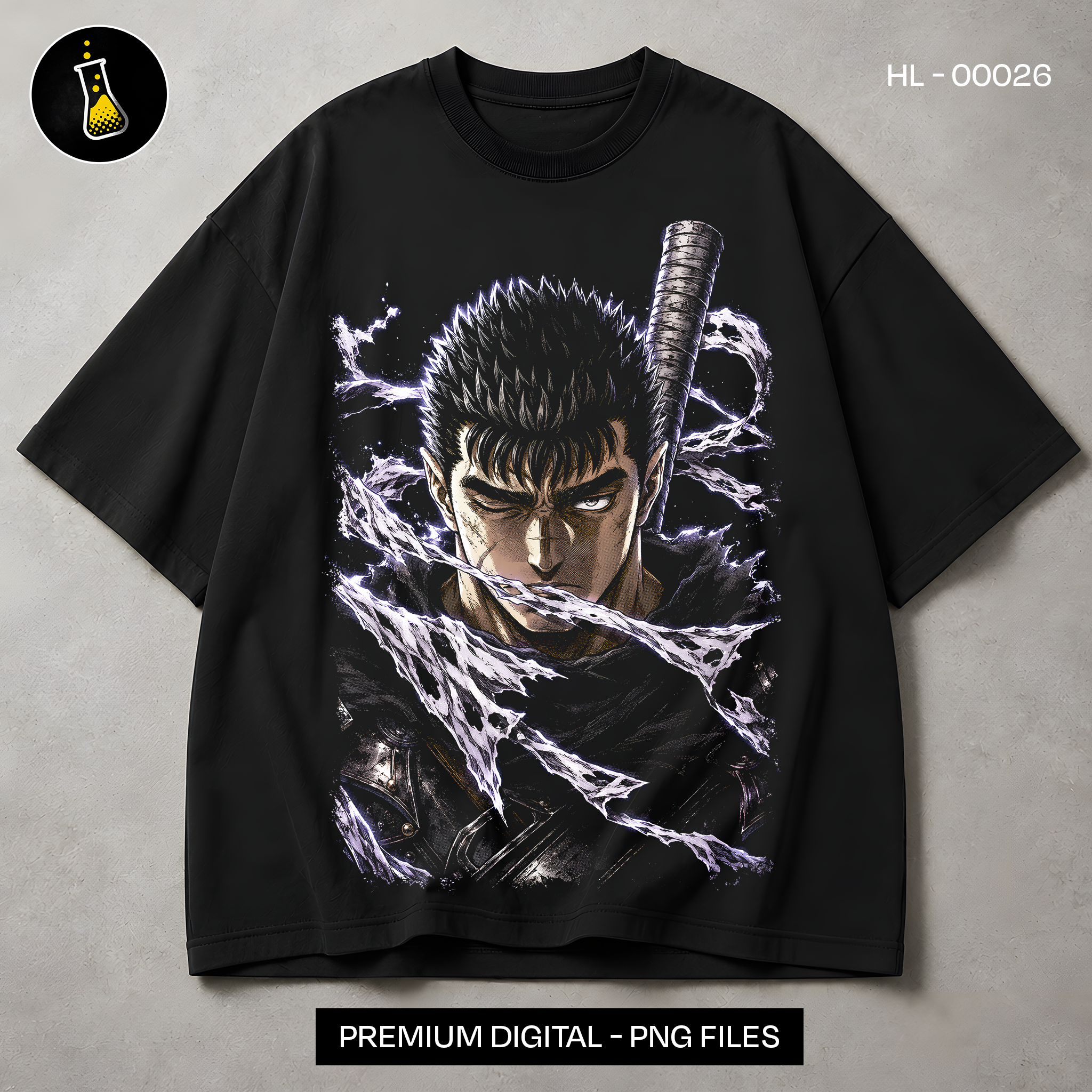 Guts Black Swordsman Dragon Slayer Print - black t-shirt mockup HL-00026