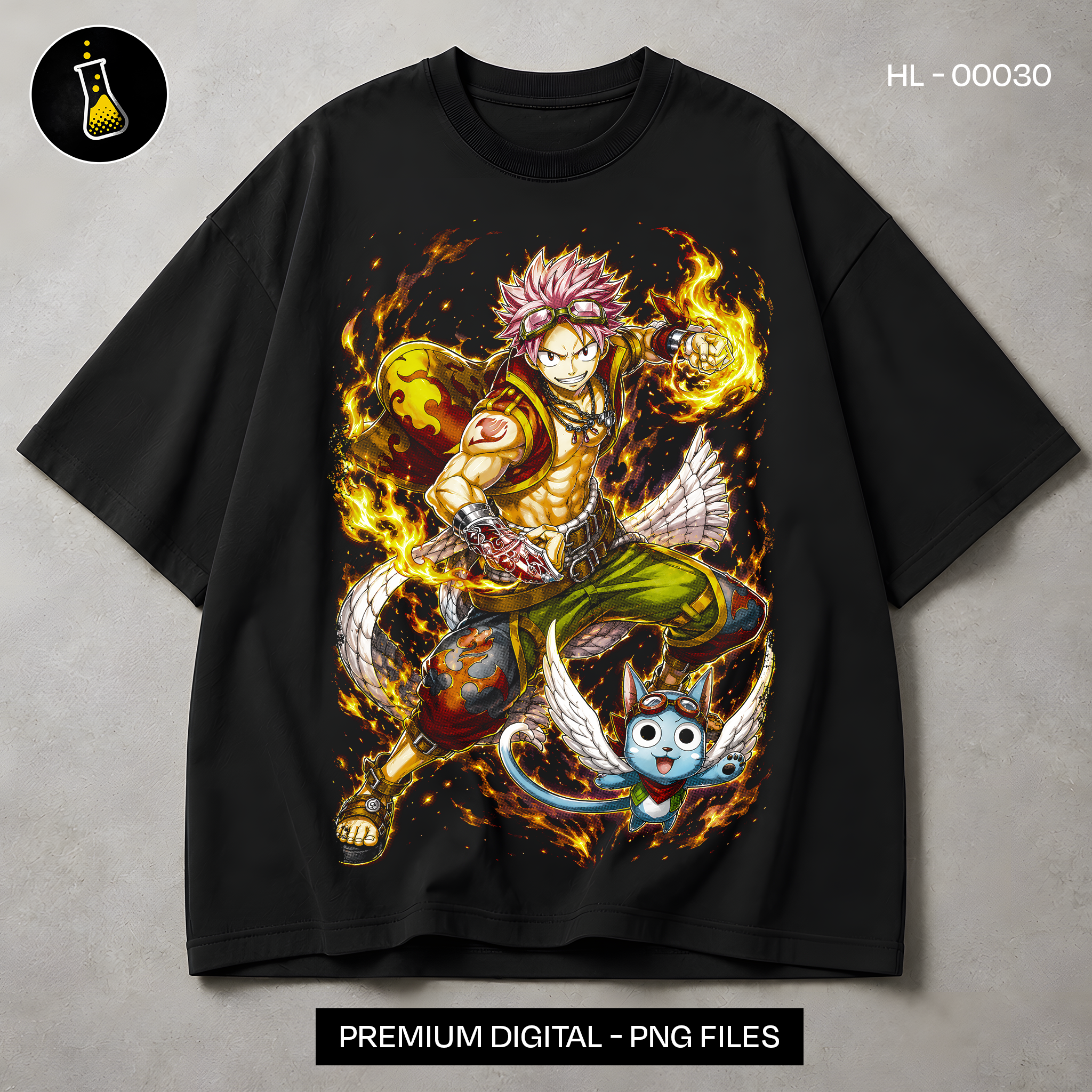 Natsu Dragneel Fire Dragon Slayer Print - black t-shirt mockup HL-00030