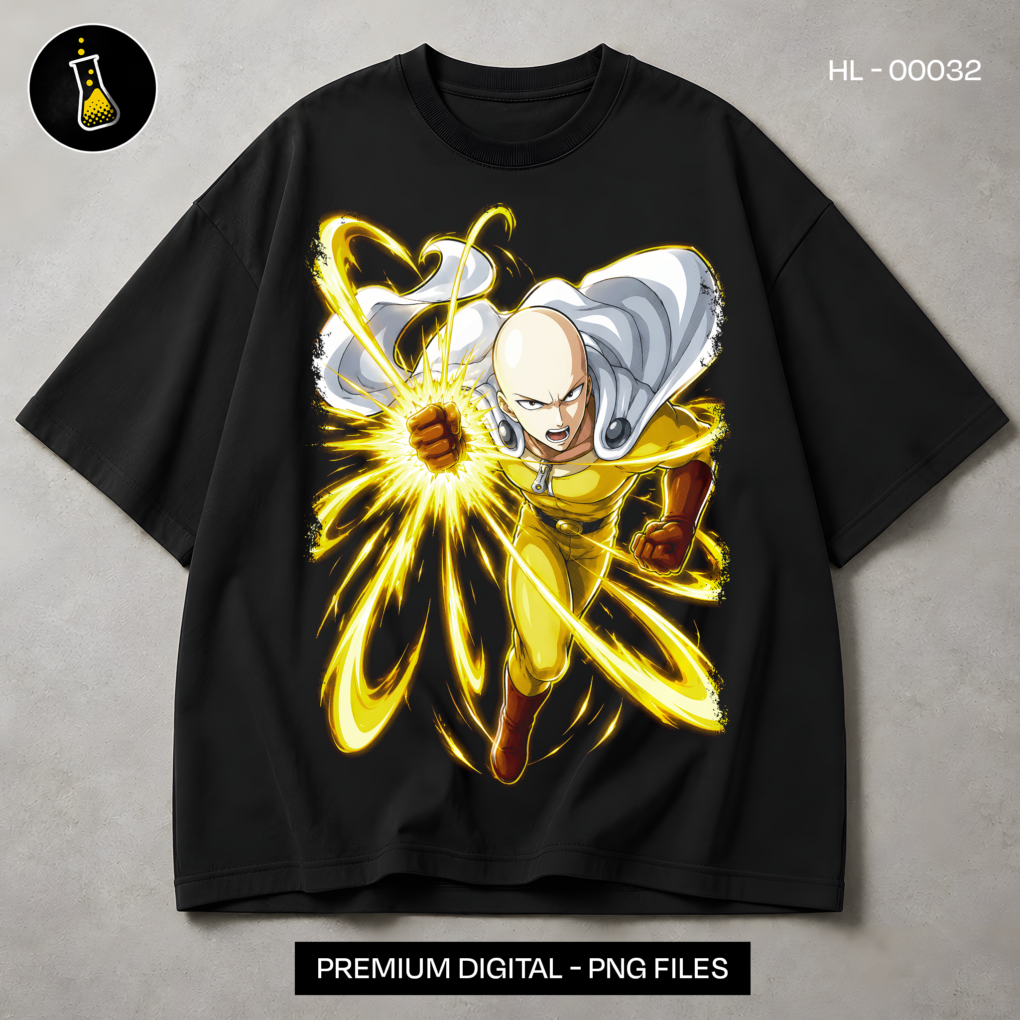 Saitama Hero Suit Serious Series Print - black t-shirt mockup HL-00032