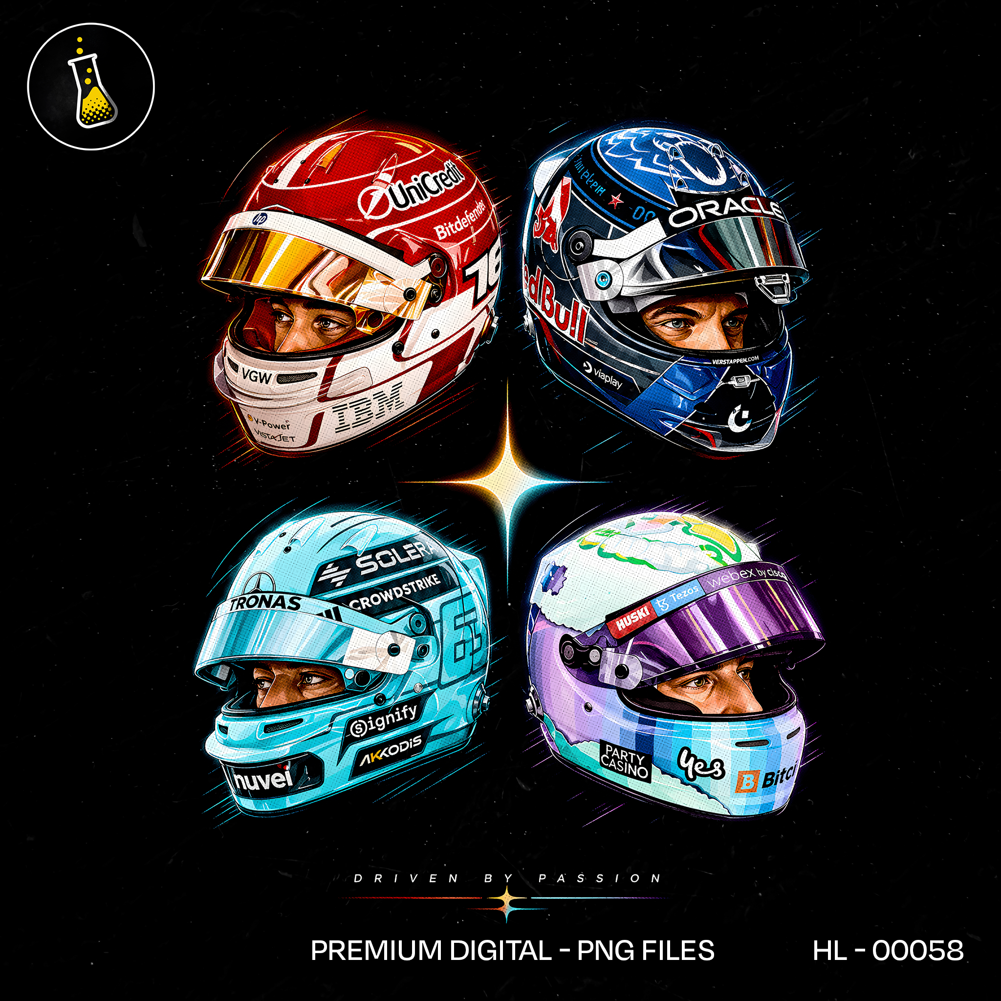 F1 Drivers Helmets Print