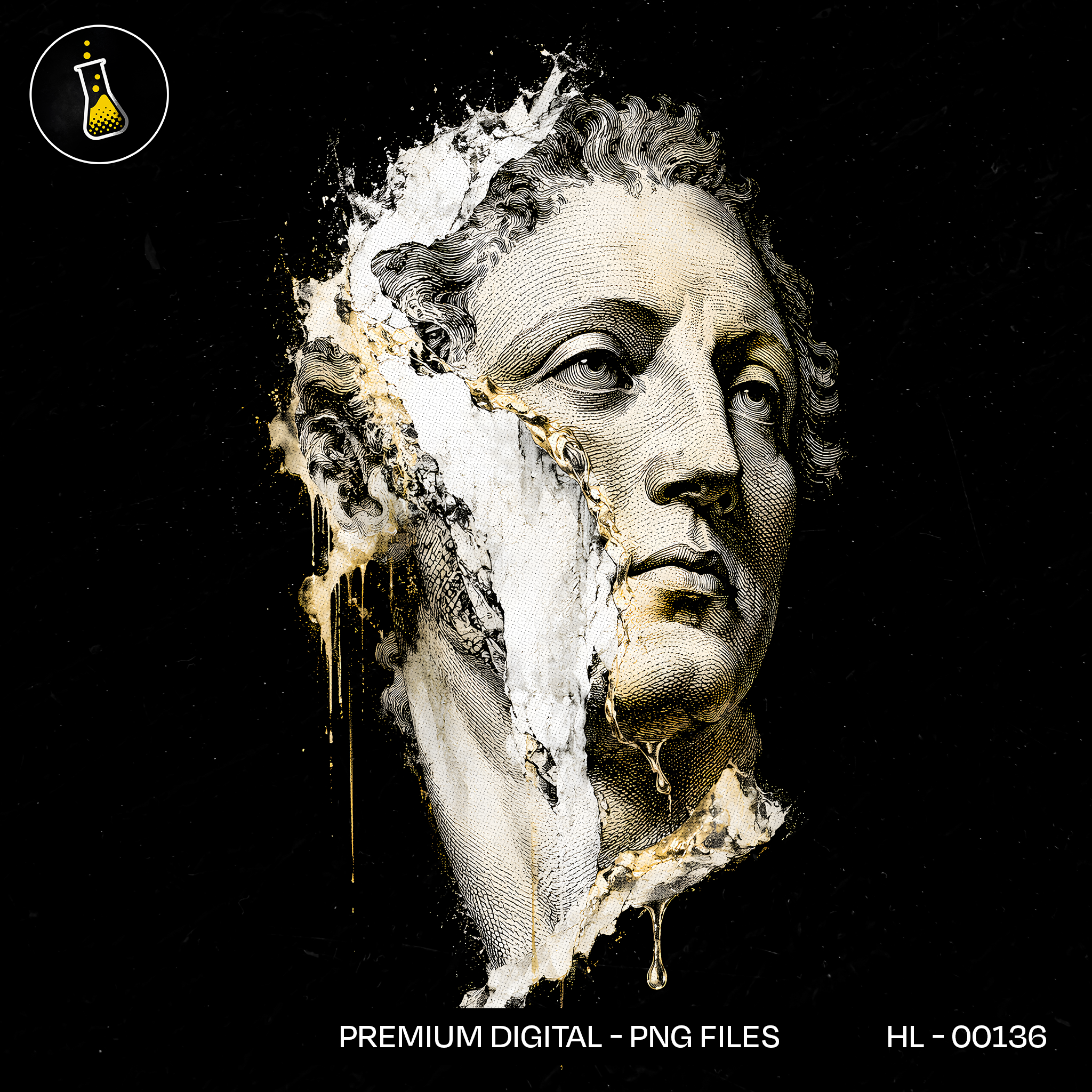 Cracked Classical Bust Gold Drip Streetwear Print