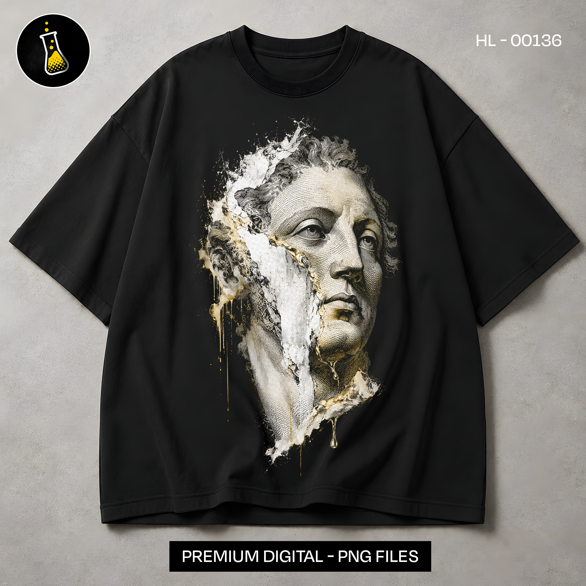 Cracked Classical Bust Gold Drip Streetwear Print