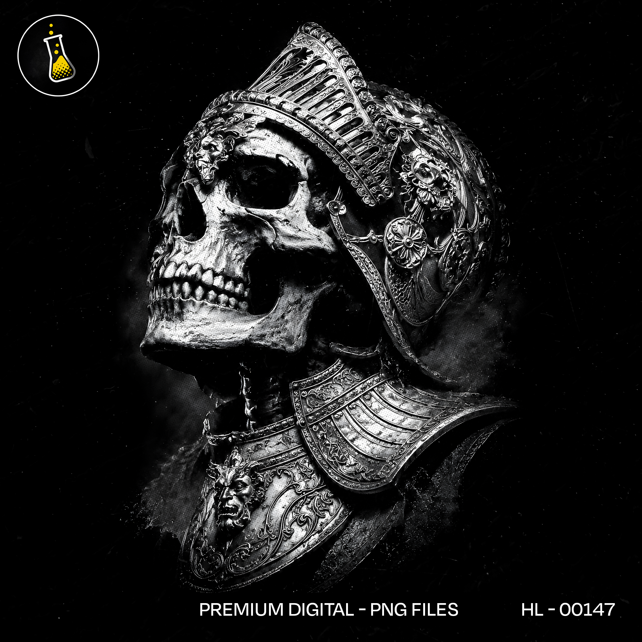 Ornate Silver Skull Knight Streetwear Print