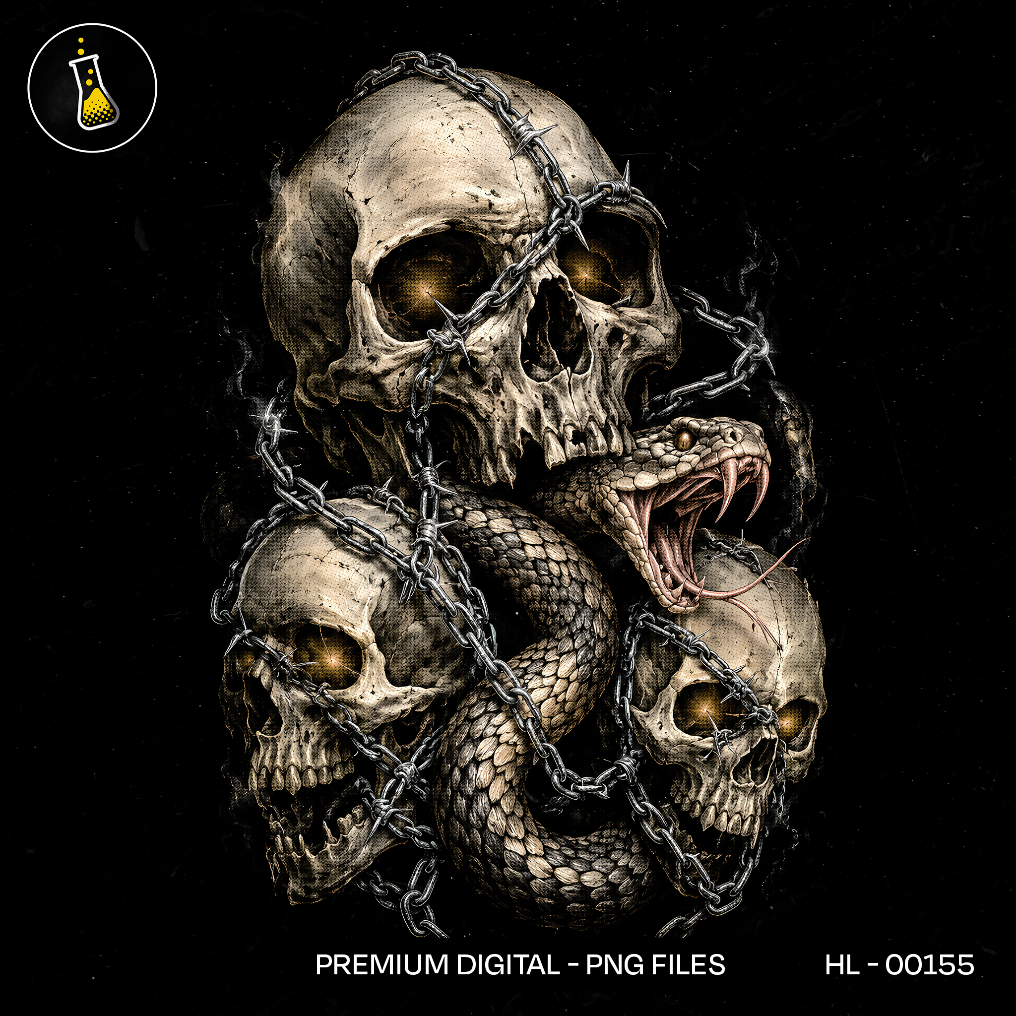 Three Skulls Chained Serpent Streetwear Print