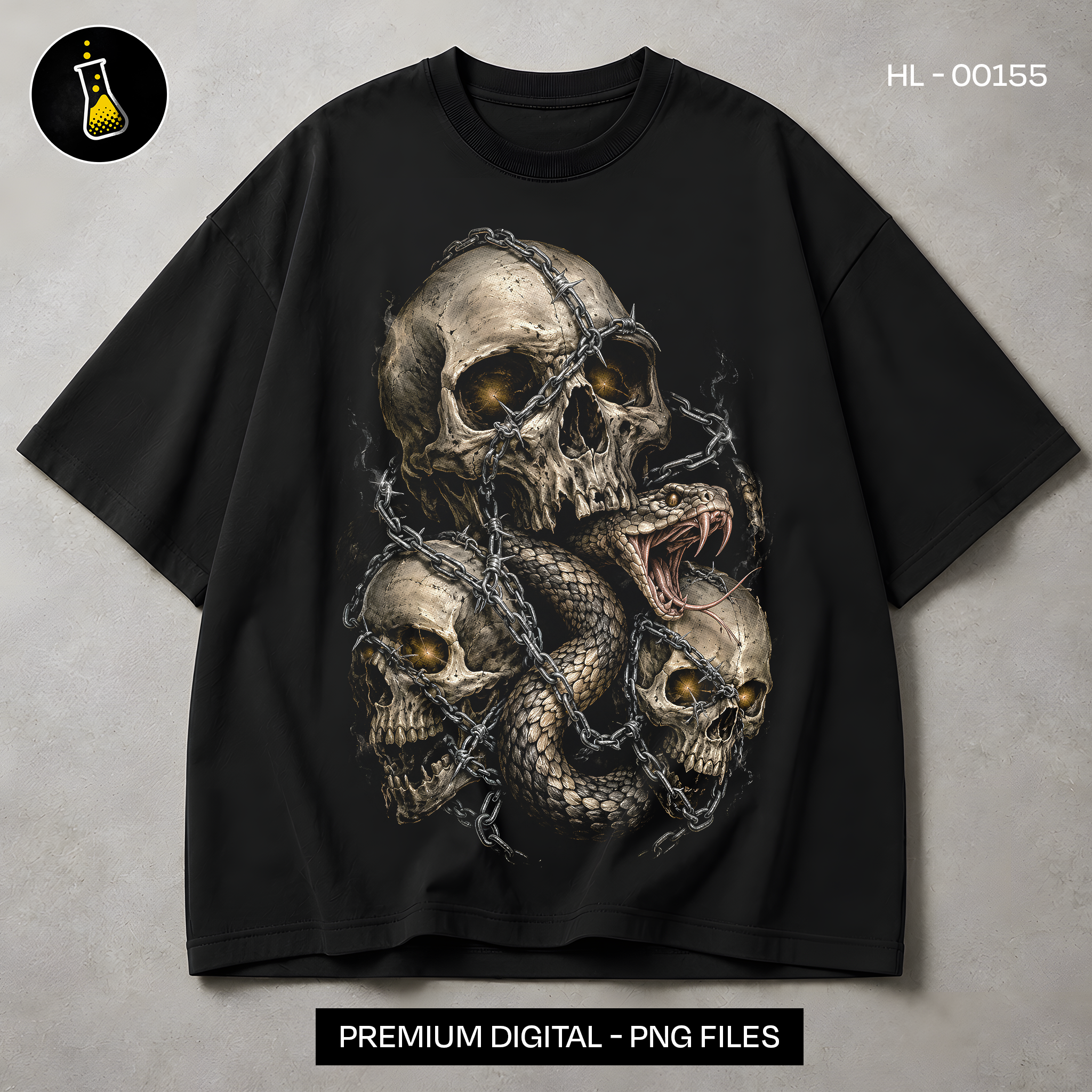 Three Skulls Chained Serpent Streetwear Print
