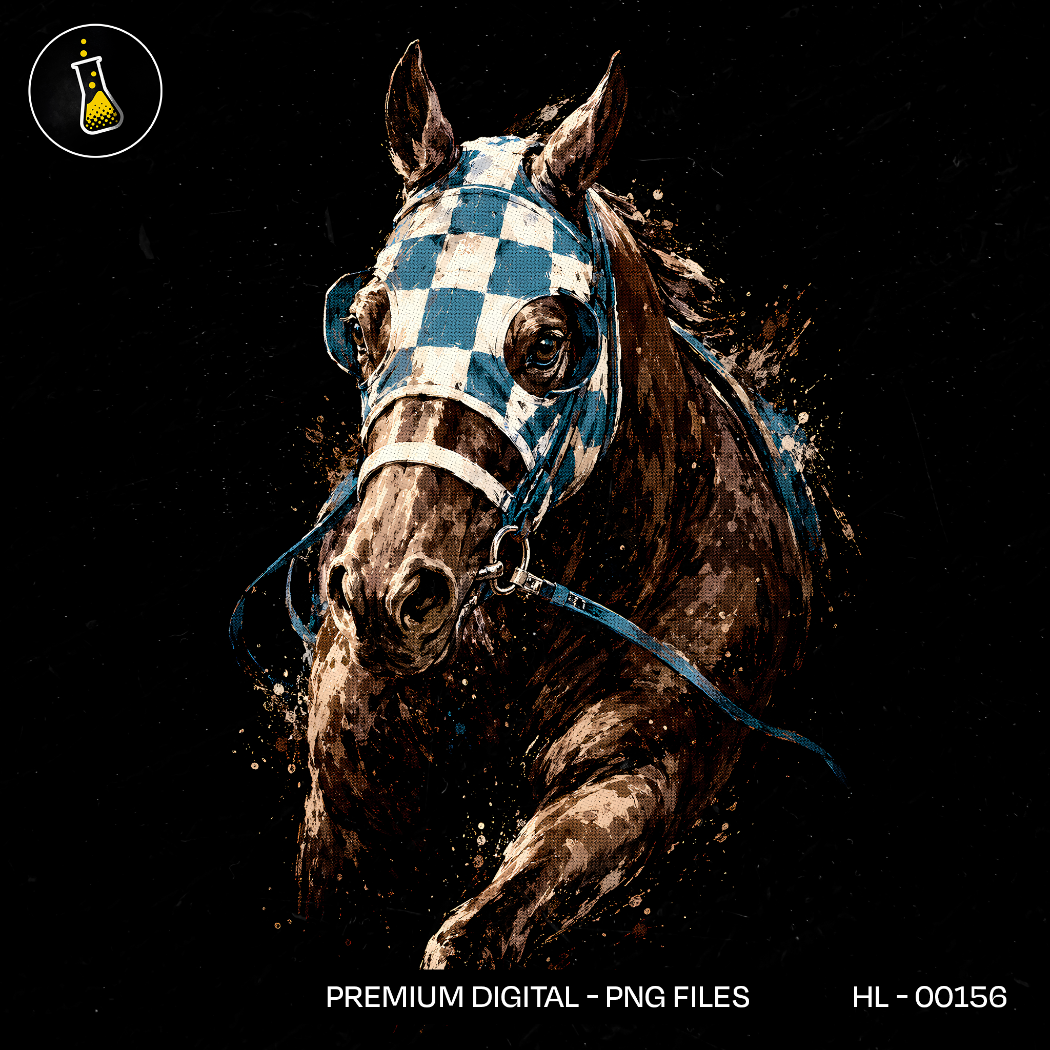 Racehorse Blue Checkered Blinkers Streetwear Print