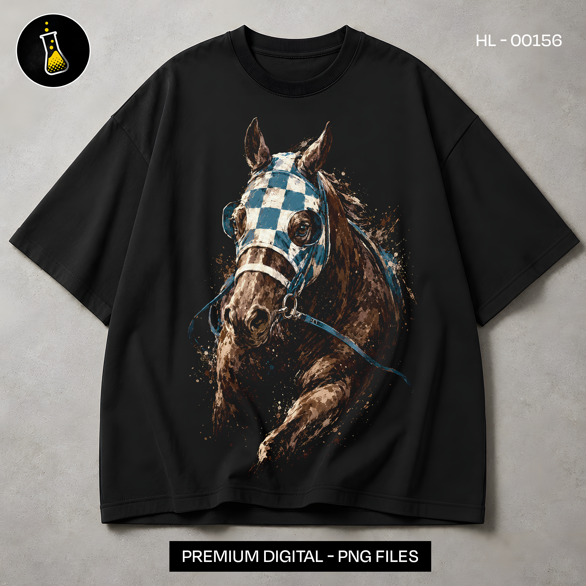 Racehorse Blue Checkered Blinkers Streetwear Print