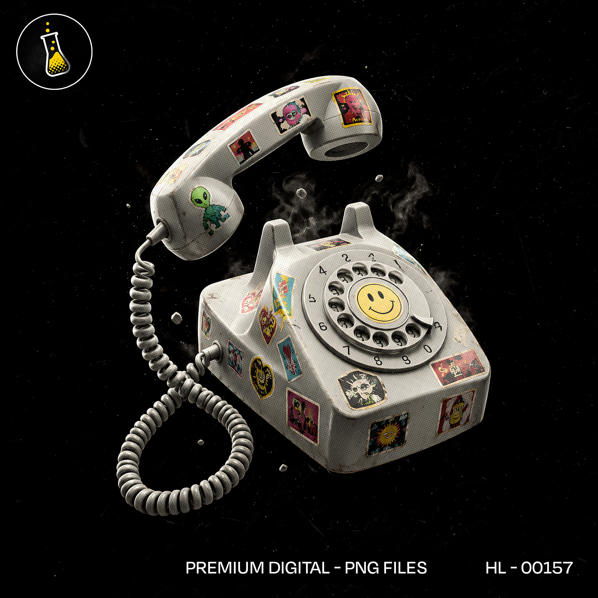 Retro Rotary Phone Sticker Bomb Streetwear Print