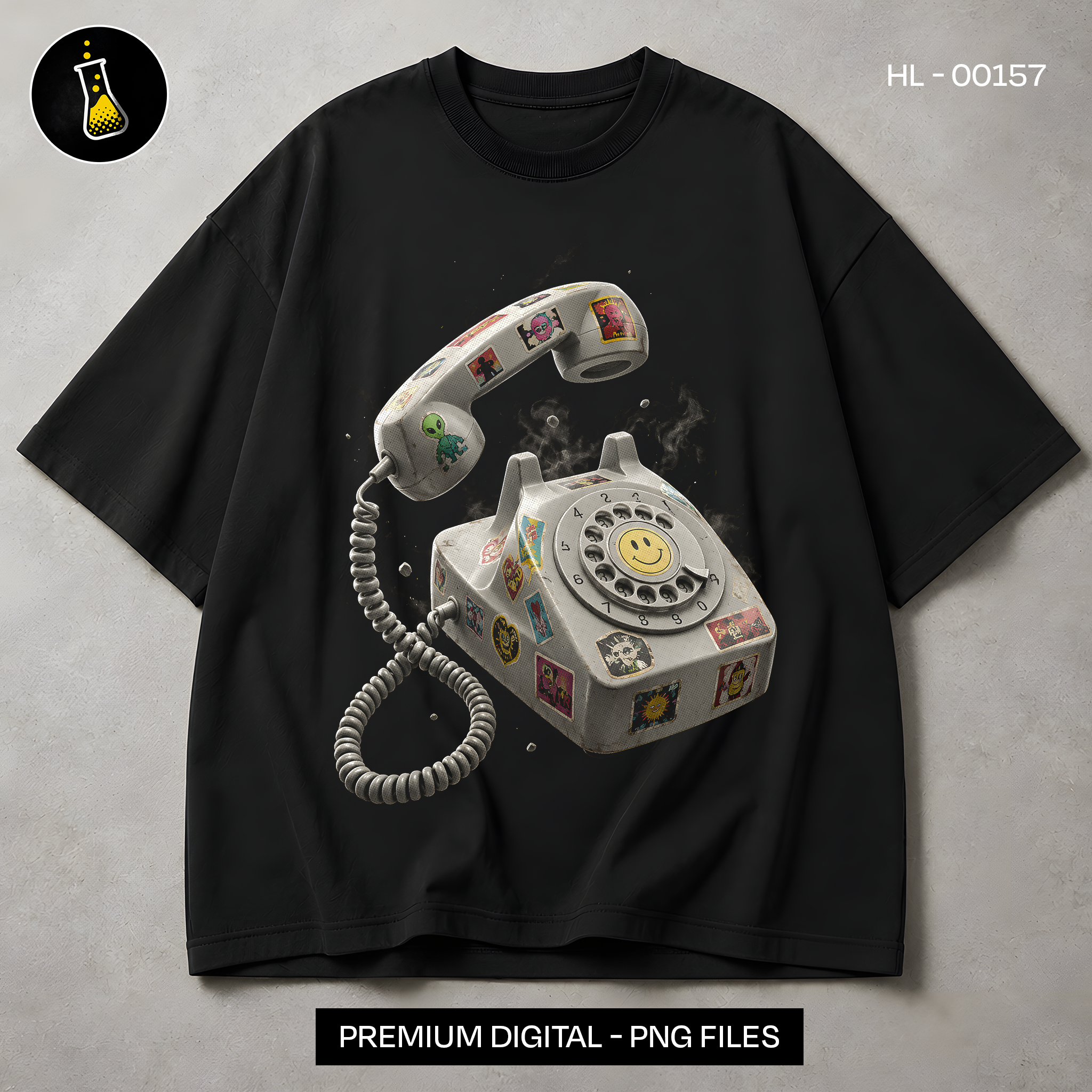 Retro Rotary Phone Sticker Bomb Streetwear Print