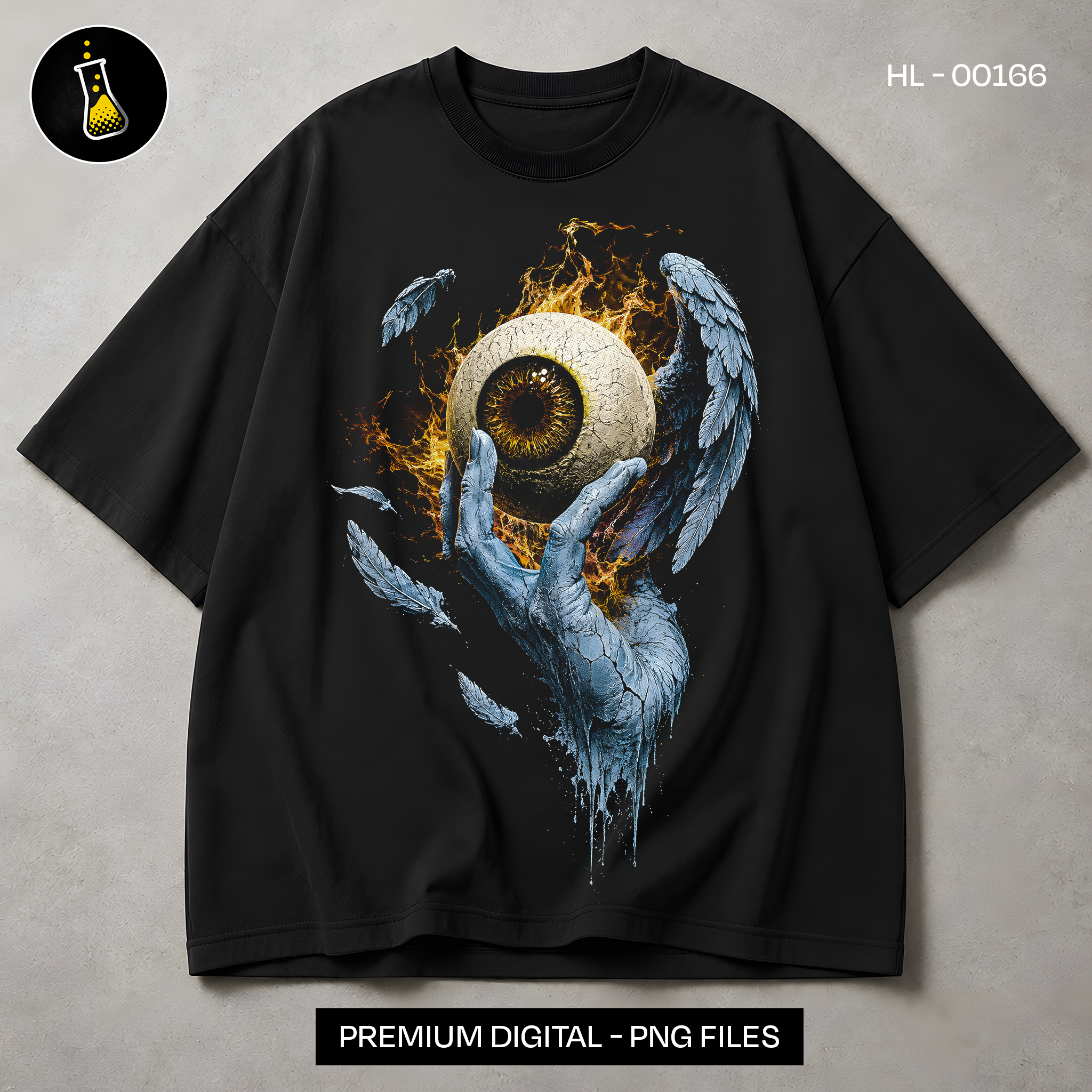Burning Eyeball in Angel Hands Streetwear Print