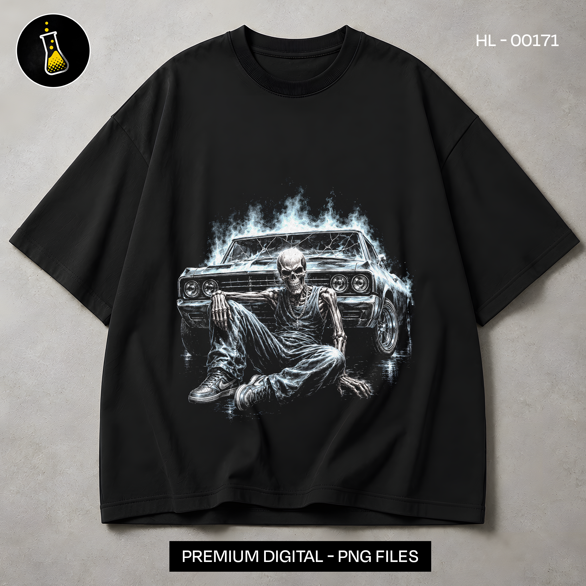 Gangster Skeleton Muscle Car Streetwear Print