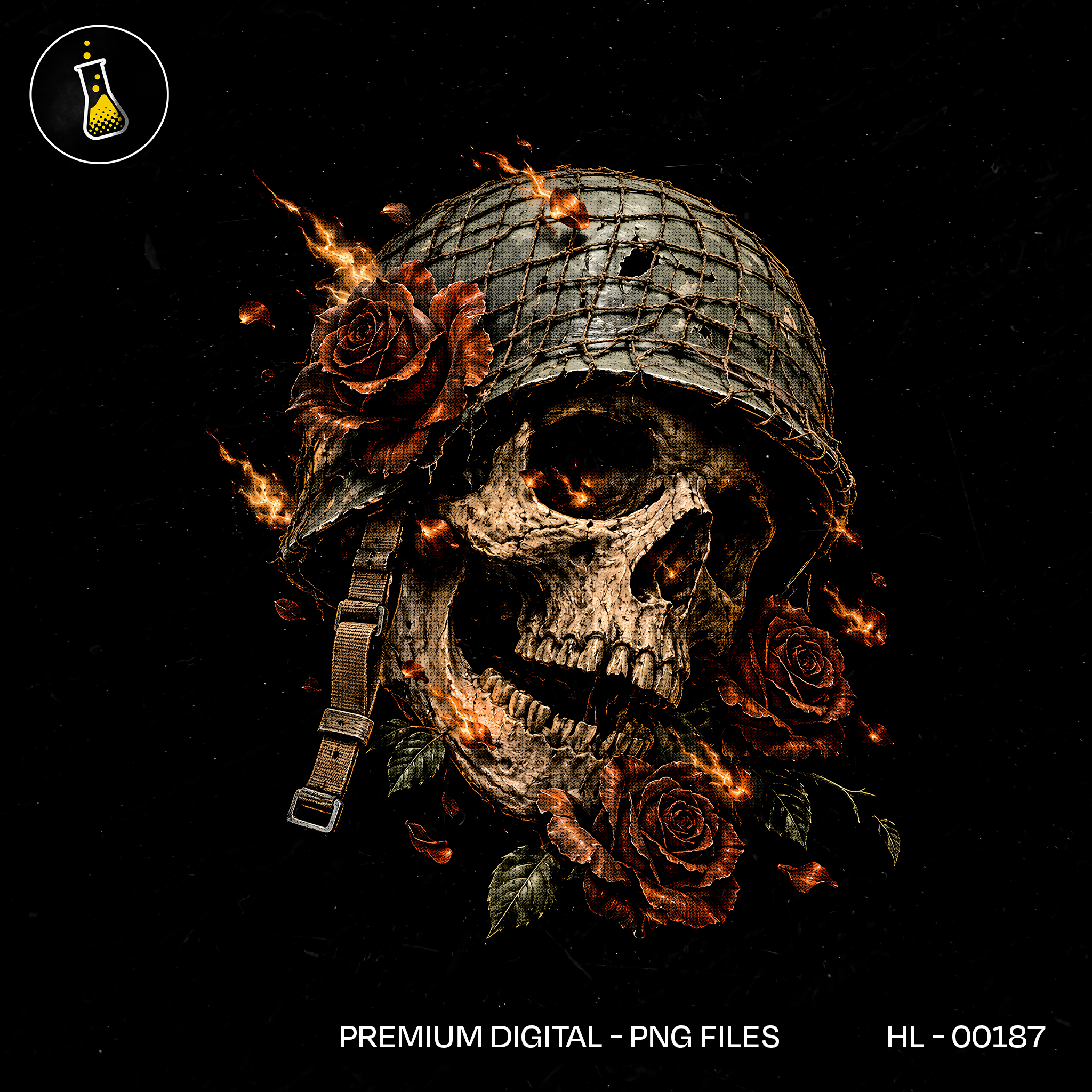 Burning Helmet Skull Roses Streetwear Print