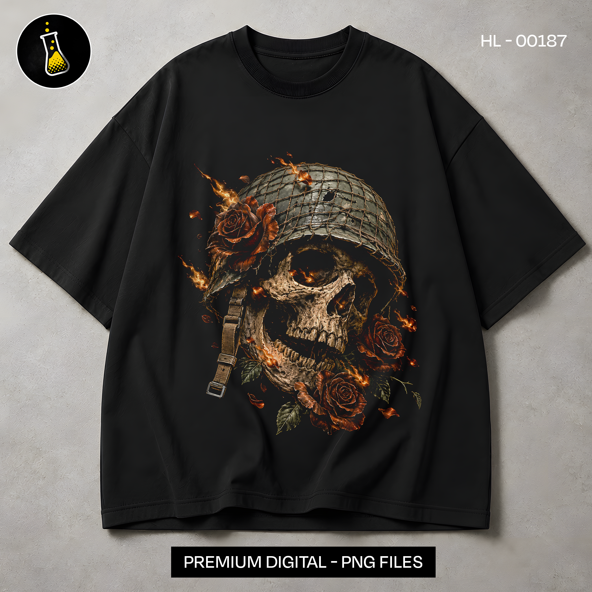 Burning Helmet Skull Roses Streetwear Print