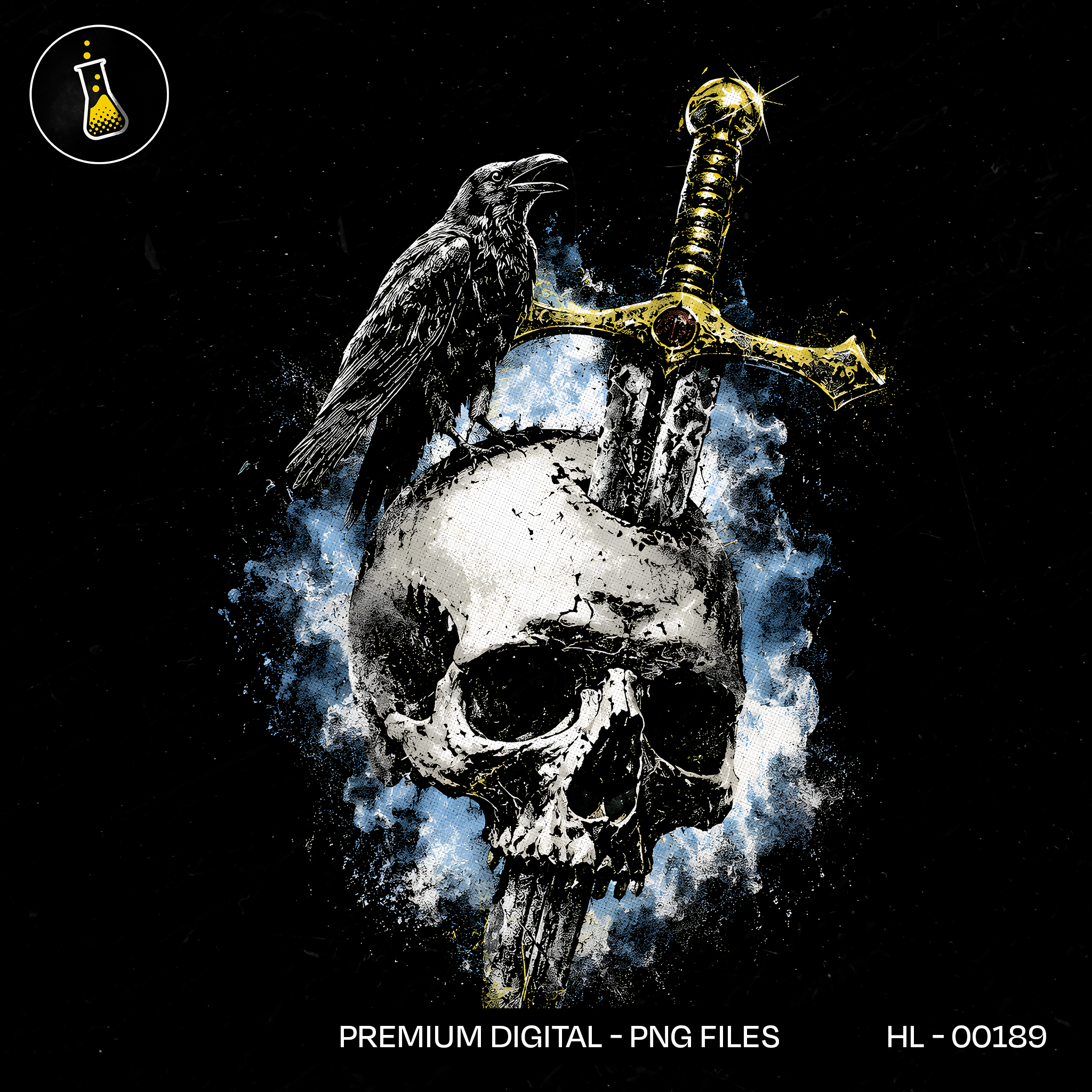 Raven Skull and Sword Streetwear Print