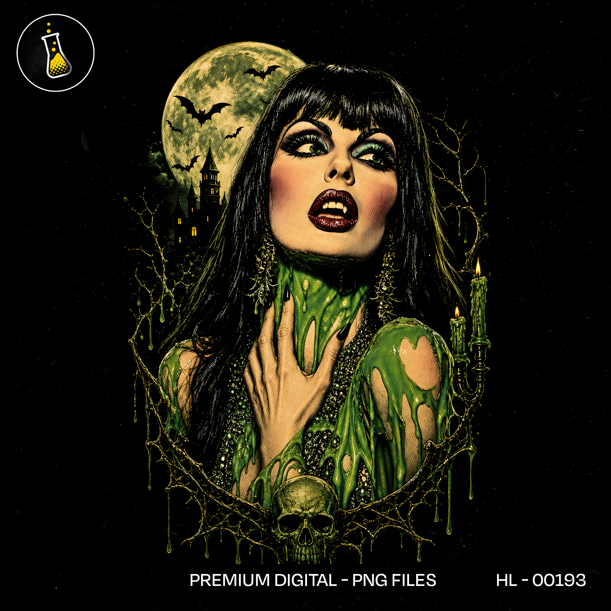 Green Slime Vampire Woman Halloween Print