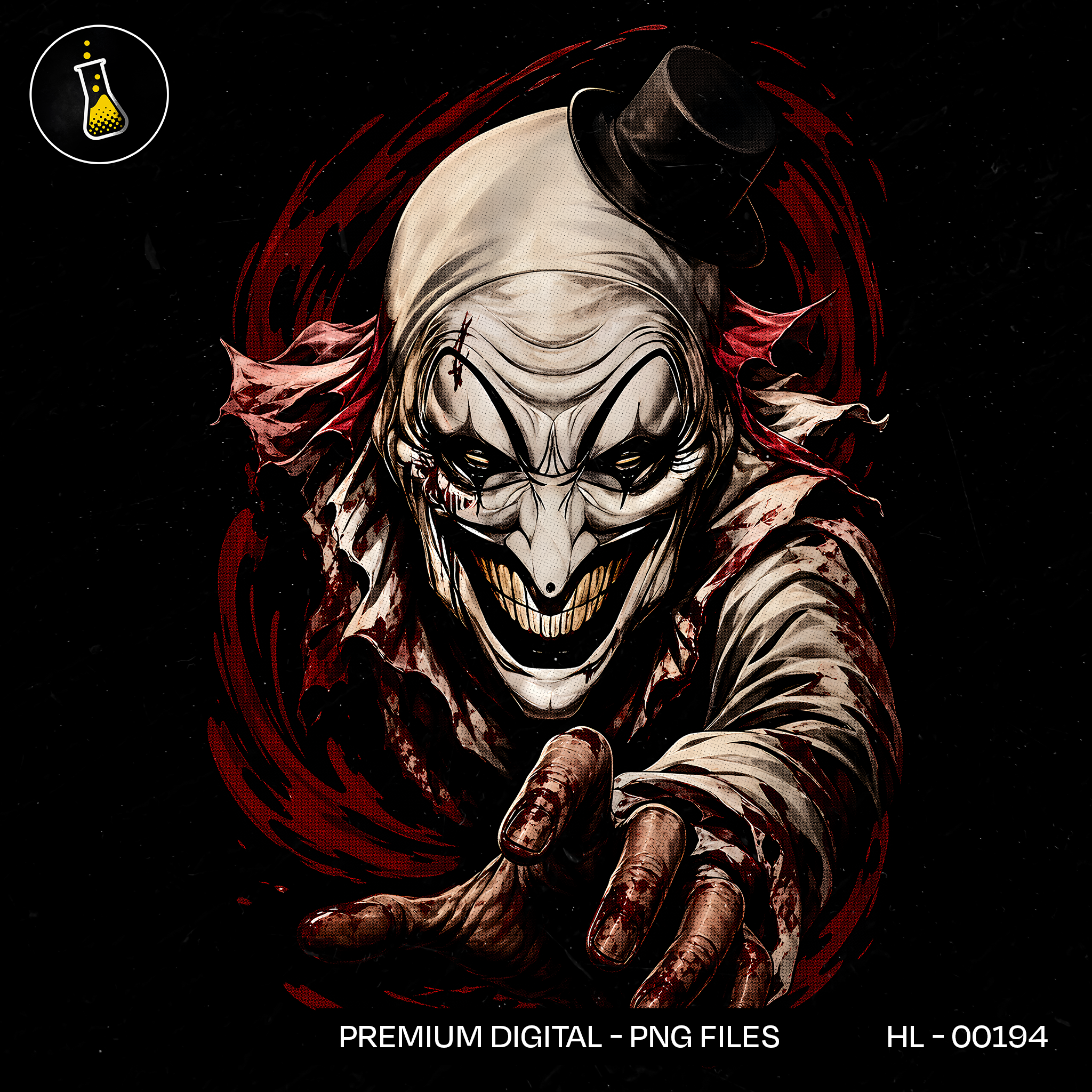 Evil Grinning Clown Bloody Hand Halloween Print