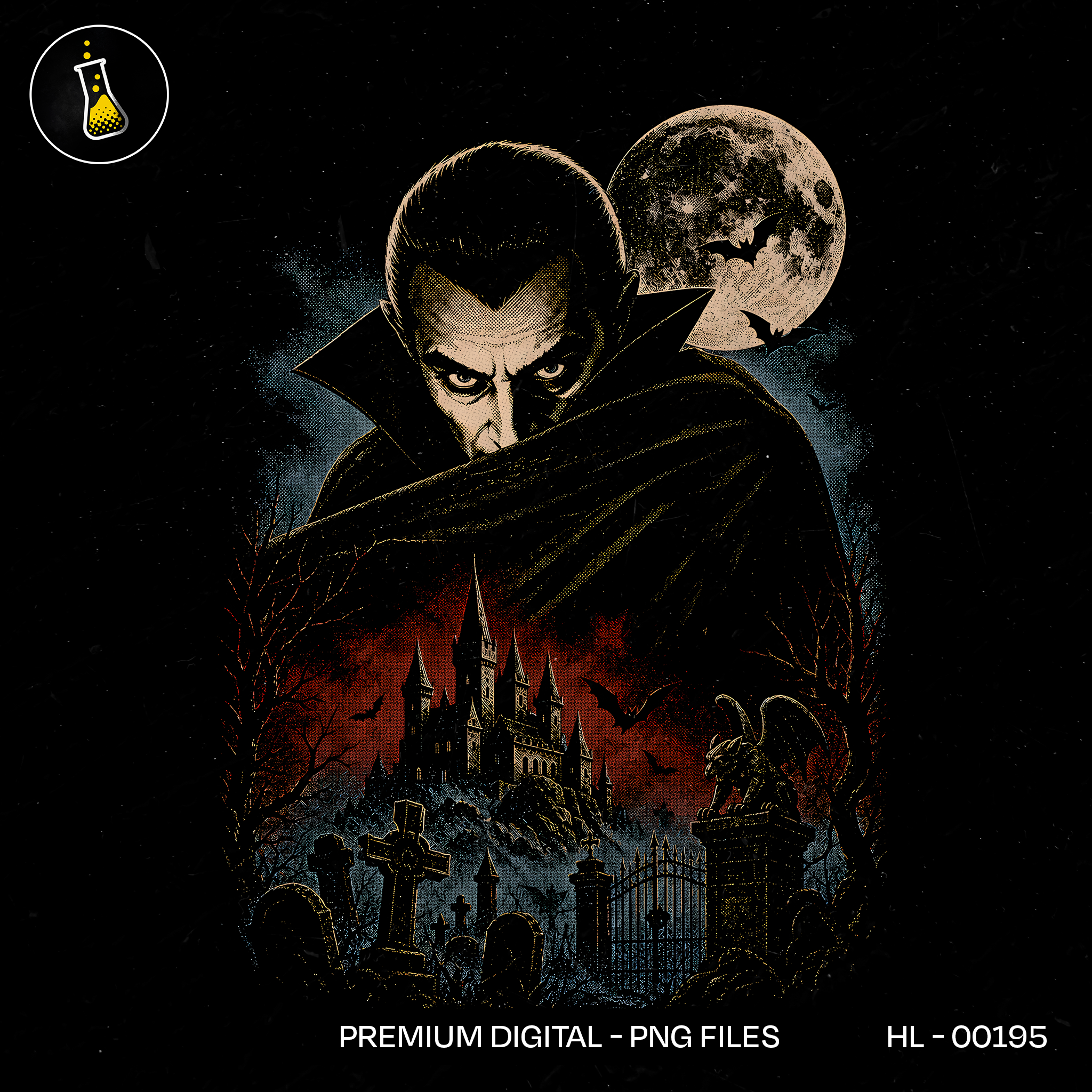 Classic Dracula Castle Graveyard Halloween Print