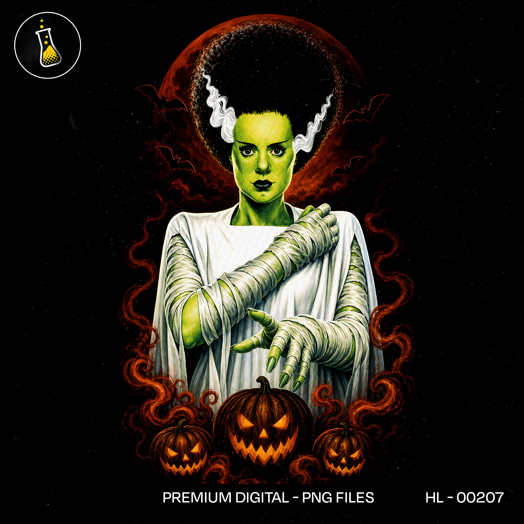 Frankenstein Bride Pumpkins Halloween Print