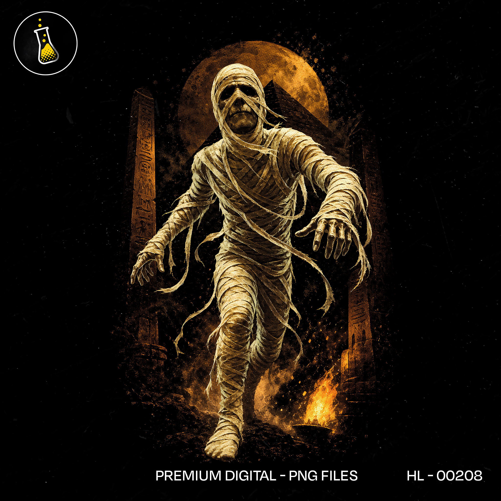 Egyptian Mummy Pyramid Moon Halloween Print