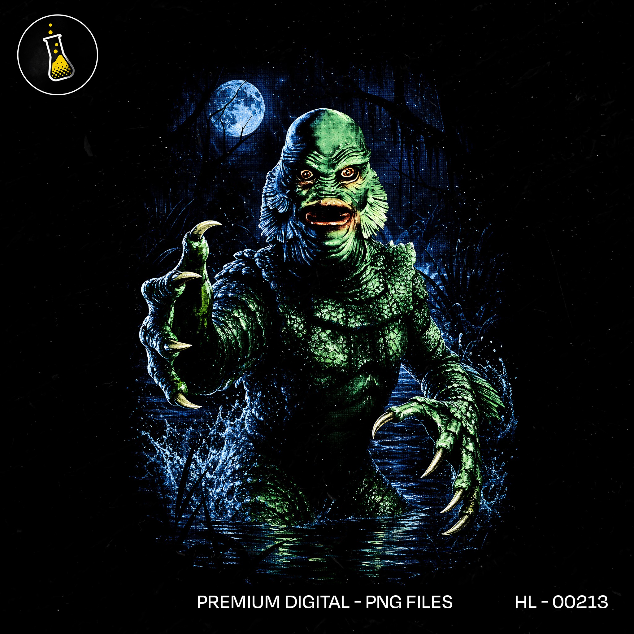 Swamp Gill Creature Full Moon Halloween Print