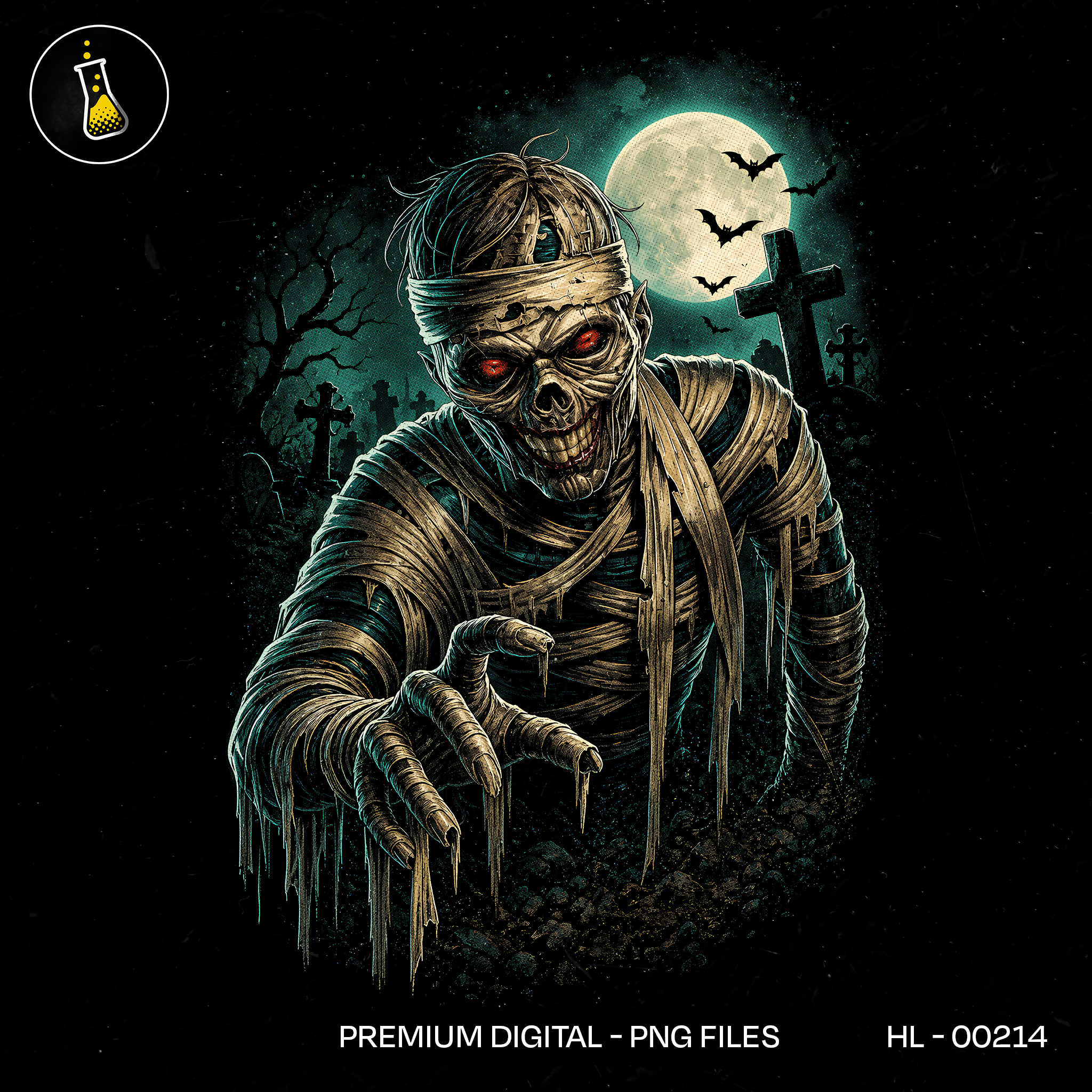 Rising Mummy Graveyard Full Moon Halloween Print