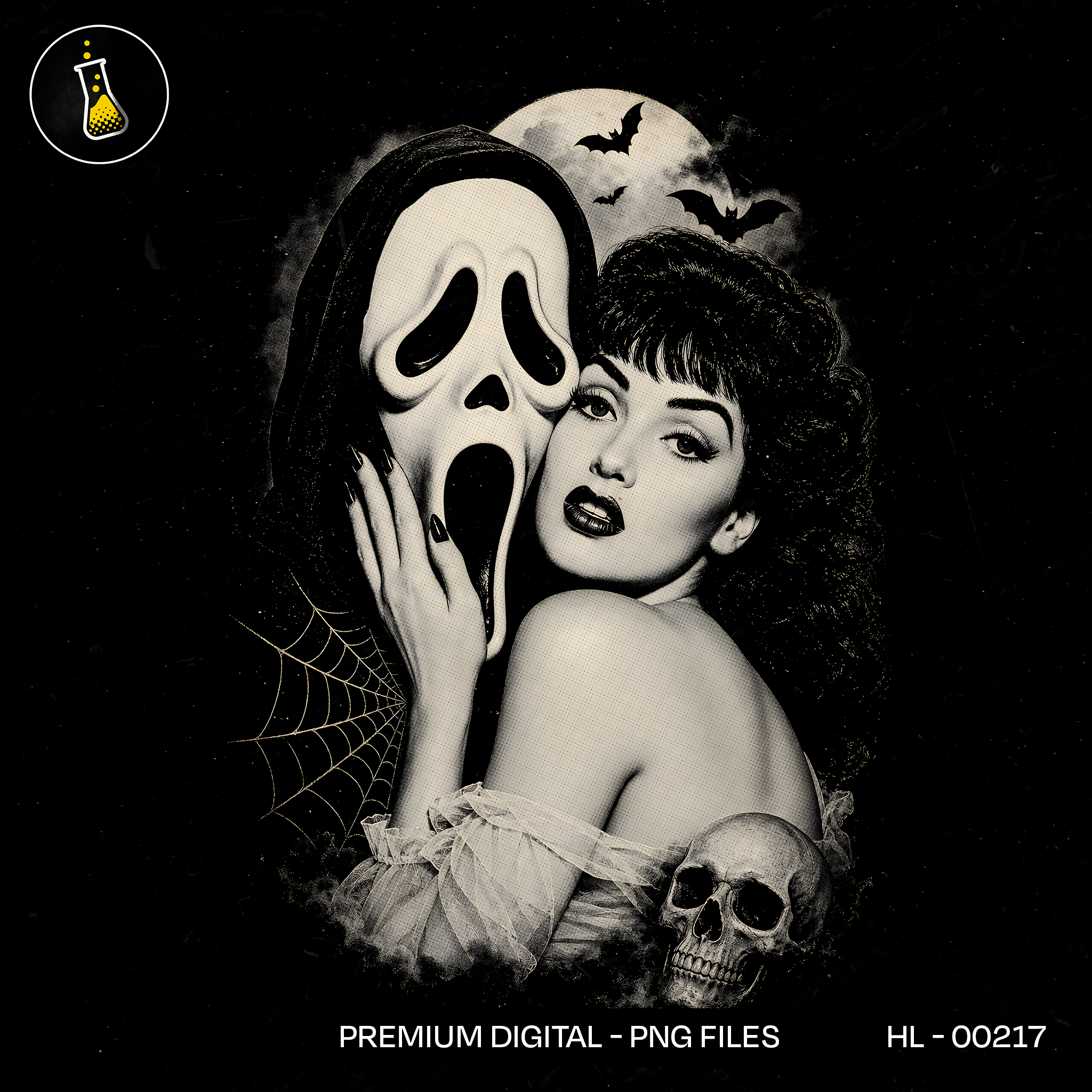 Ghost Face Mask Pinup Girl Halloween Print