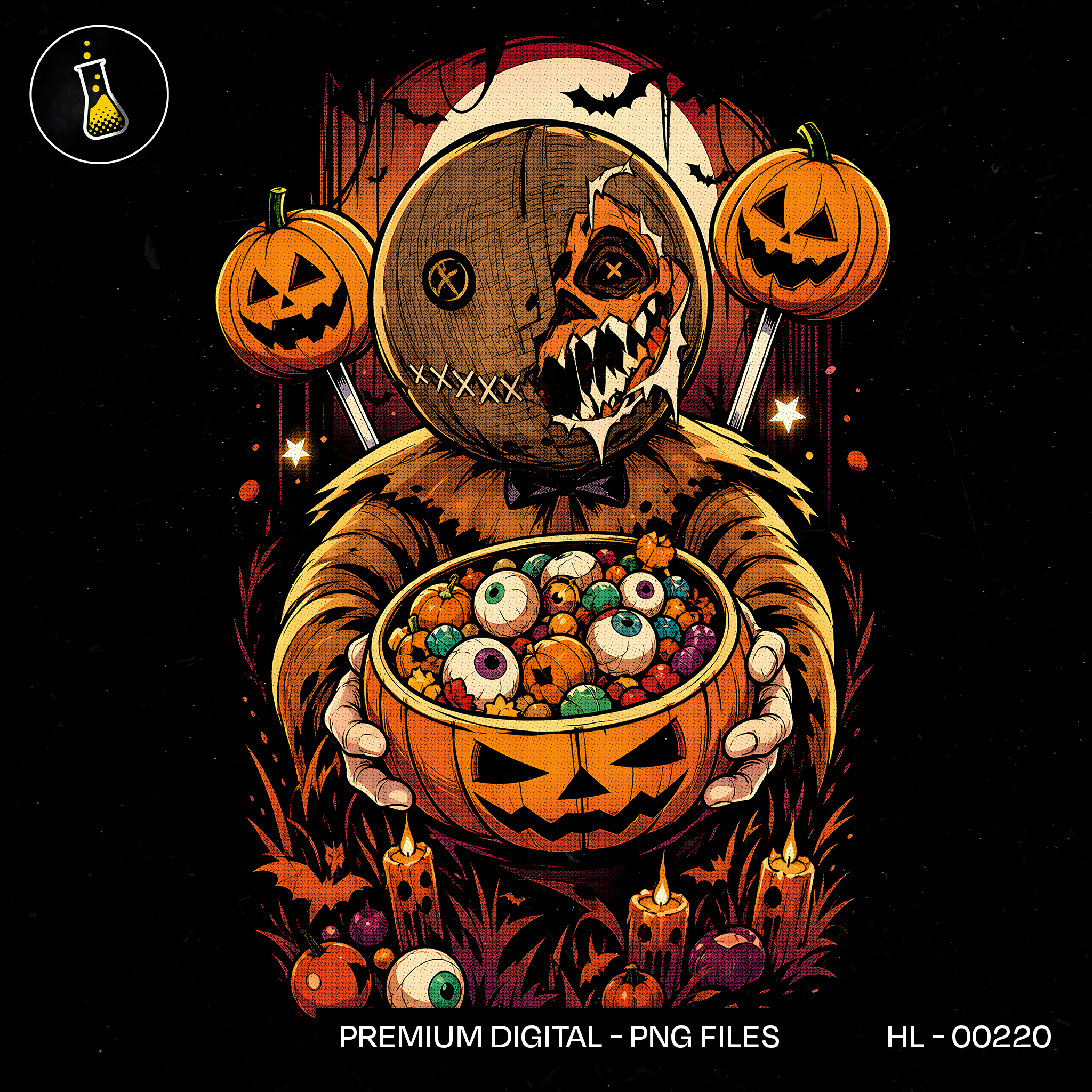 Burlap Sack Scarecrow Candy Bowl Halloween Print