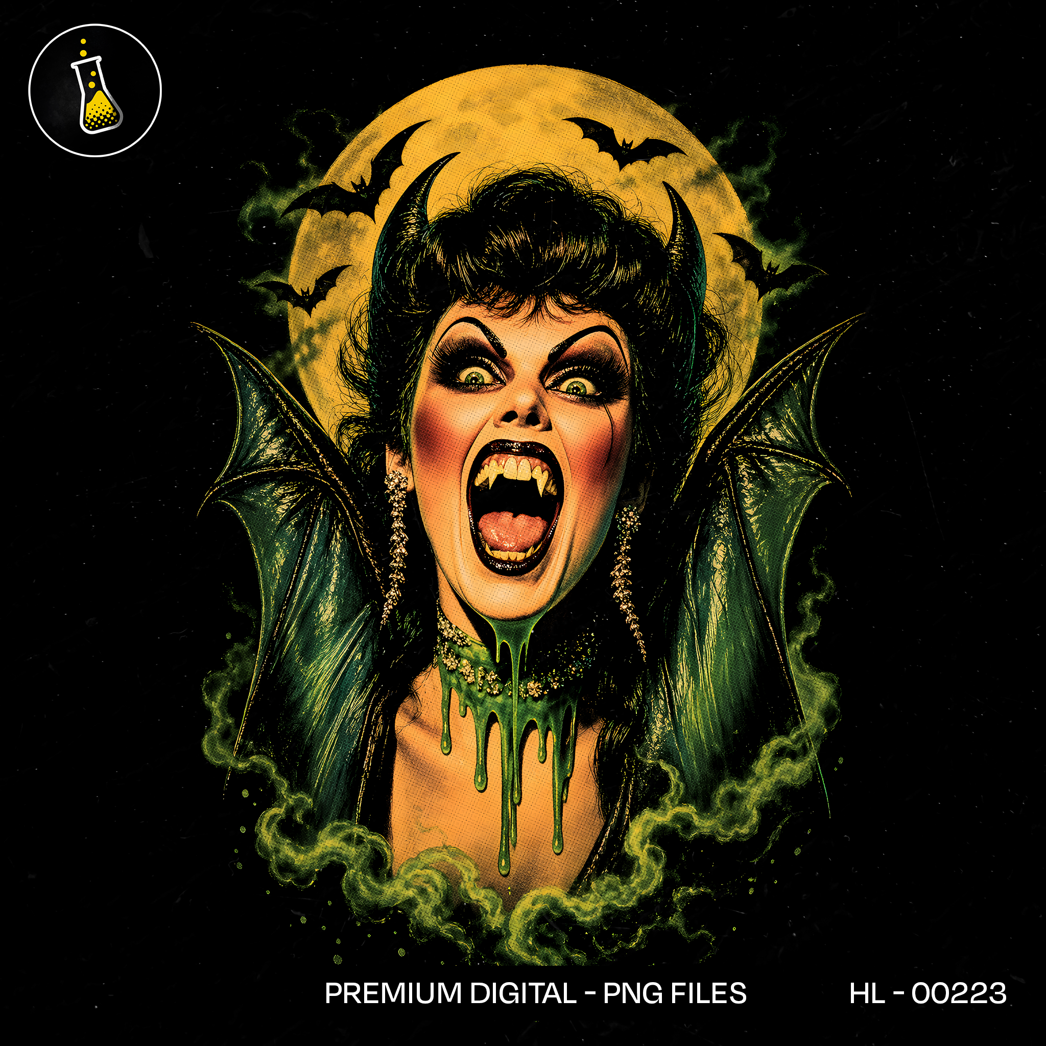 Screaming Vampire Woman Bat Wings Halloween Print