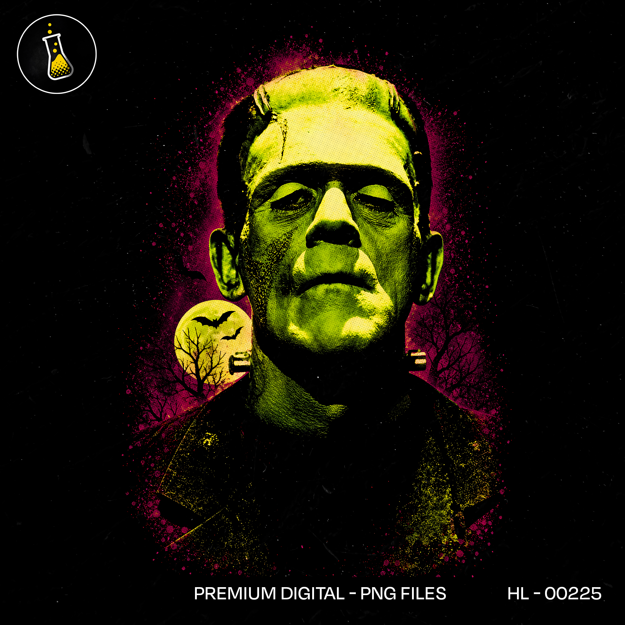 Frankenstein Monster Neon Portrait Halloween Print