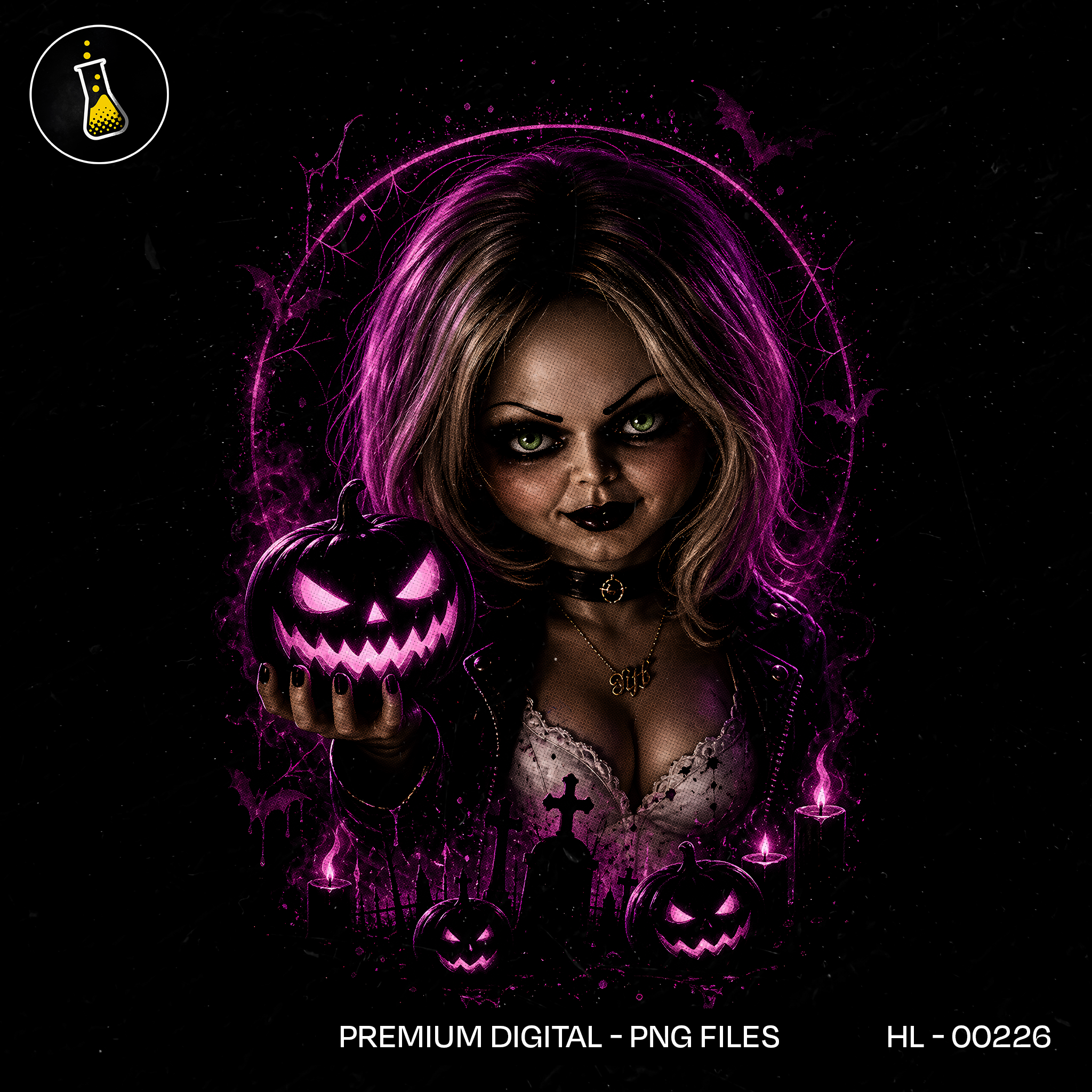 Gothic Doll Girl Purple Pumpkin Halloween Print