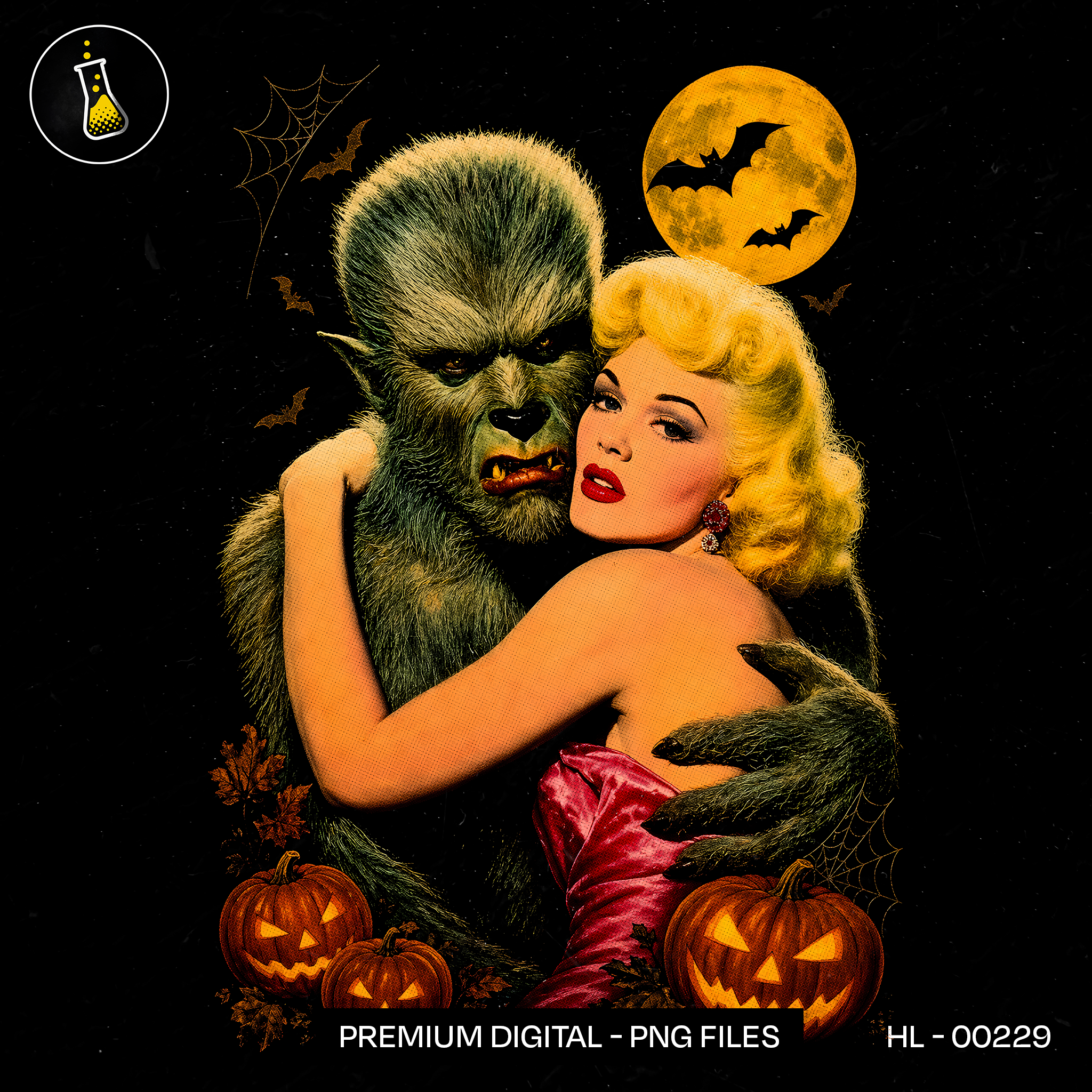 Werewolf Blonde Pinup Girl Halloween Print