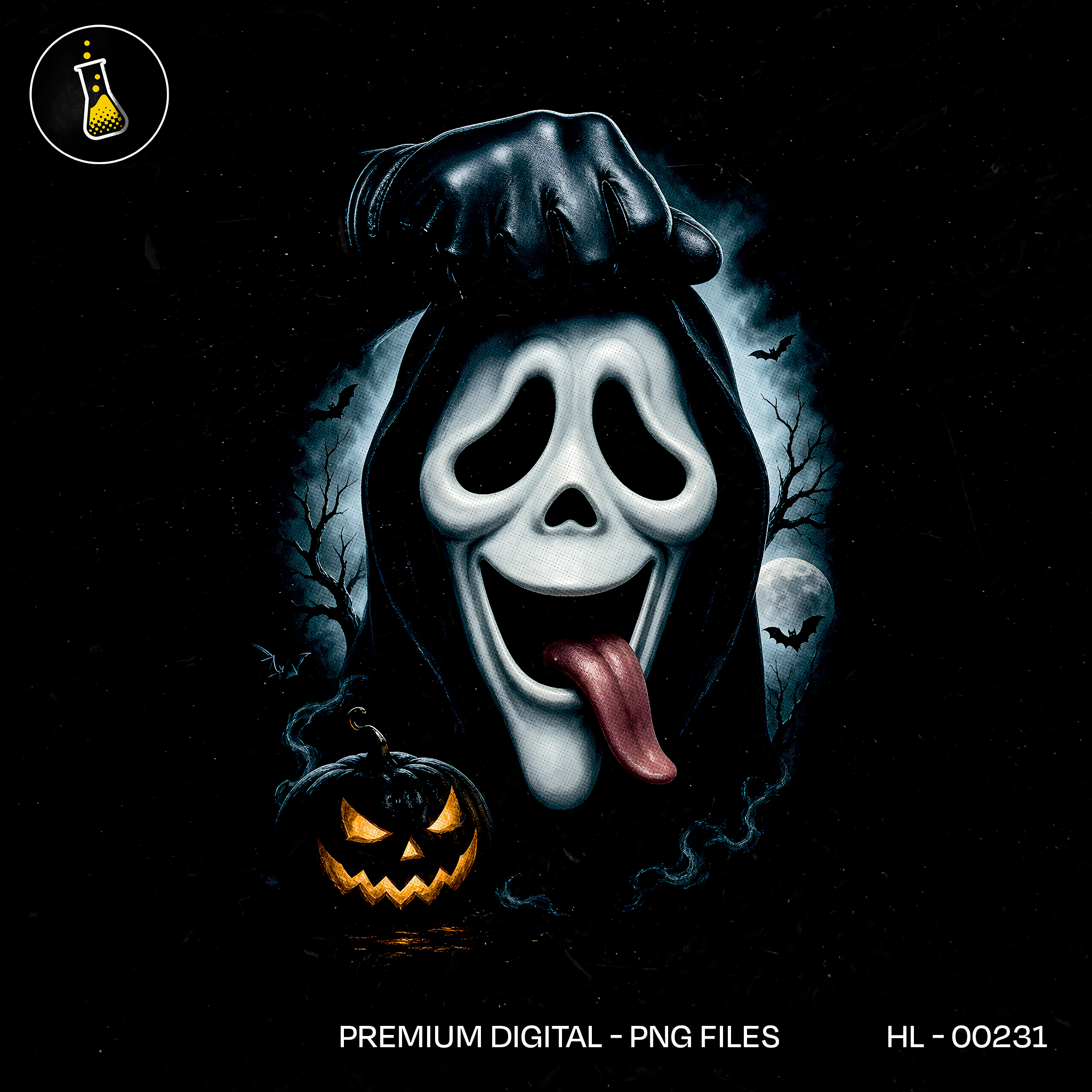 Ghost Face Mask Tongue Out Halloween Print