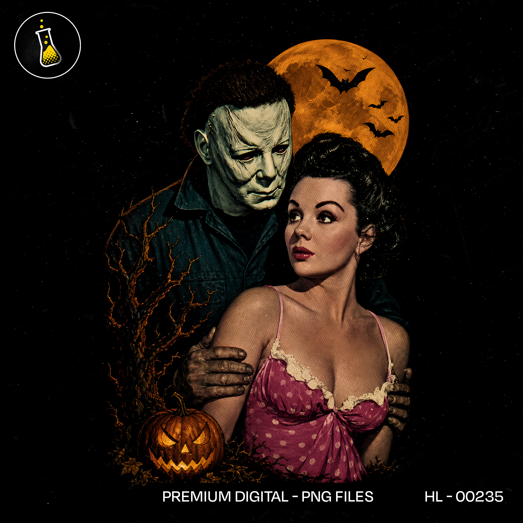 Masked Killer Vintage Pinup Couple Halloween Print