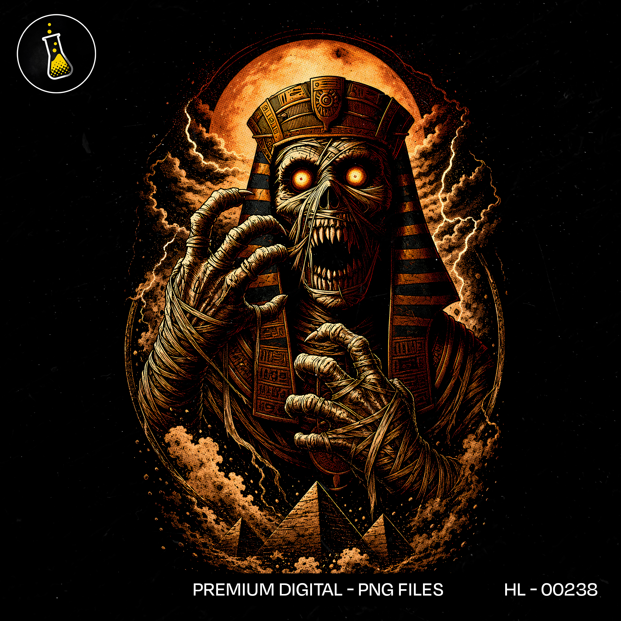 Undead Pharaoh Mummy Pyramids Halloween Print