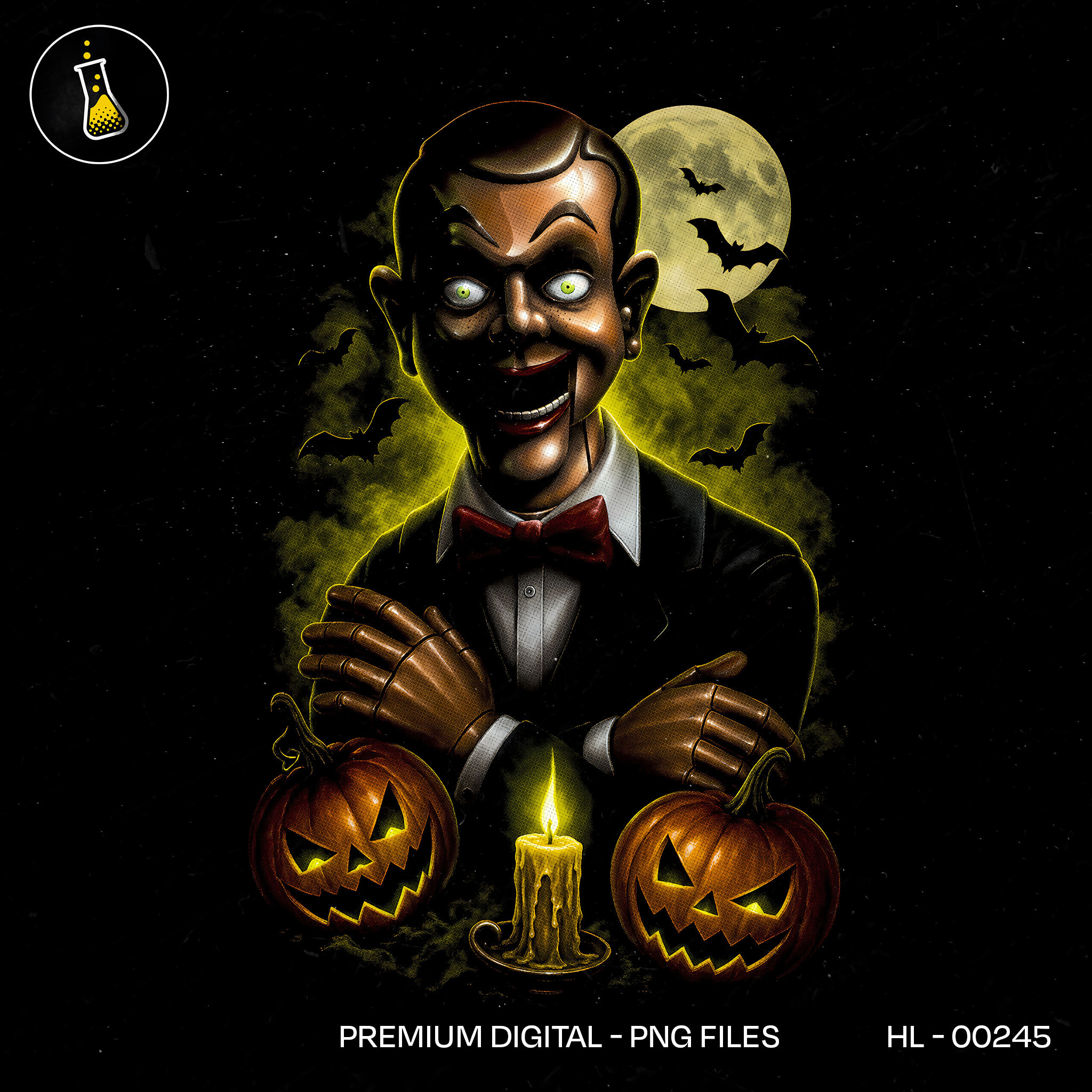 Sinister Ventriloquist Dummy Pumpkins Halloween Print