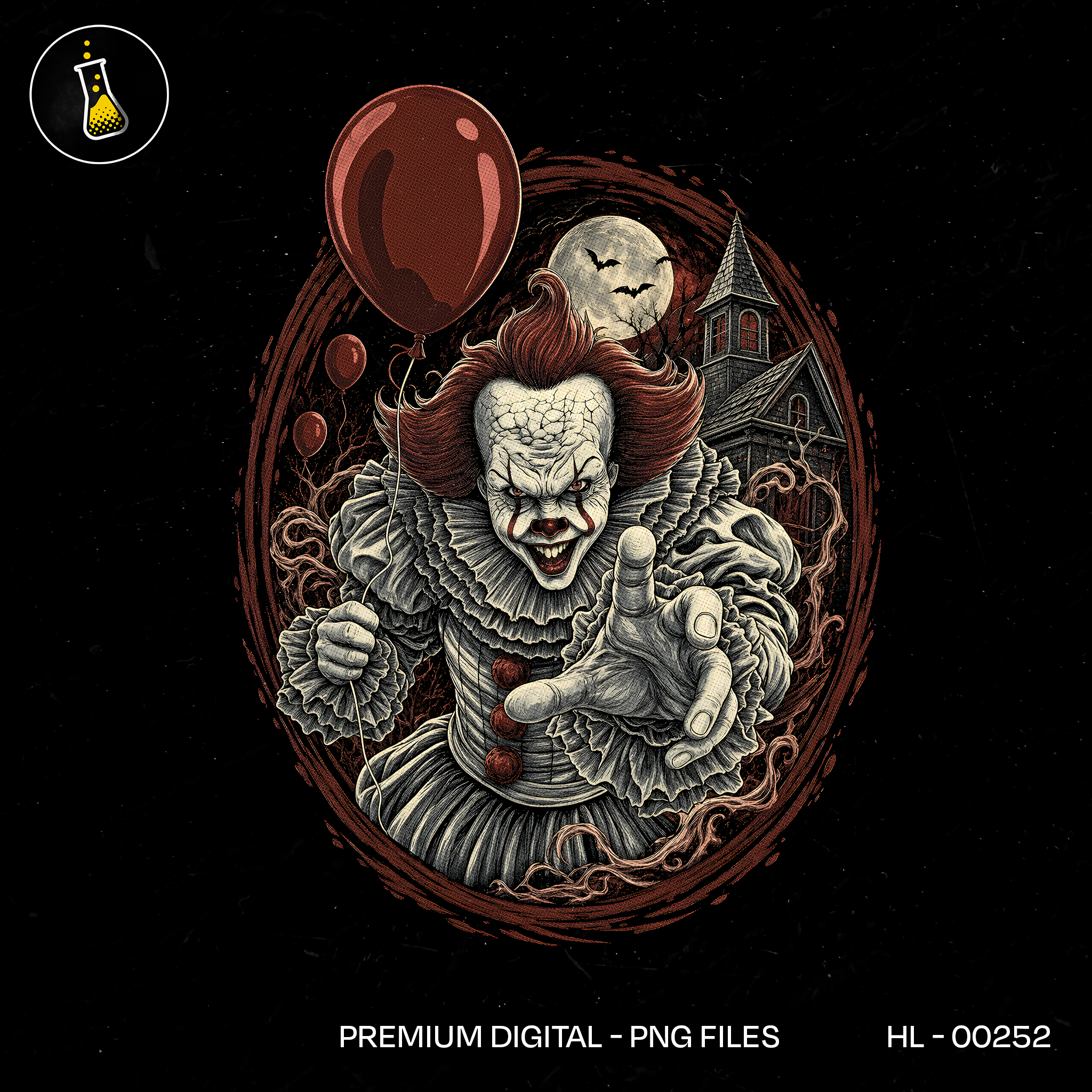 Evil Clown Red Balloon Haunted House Halloween Print