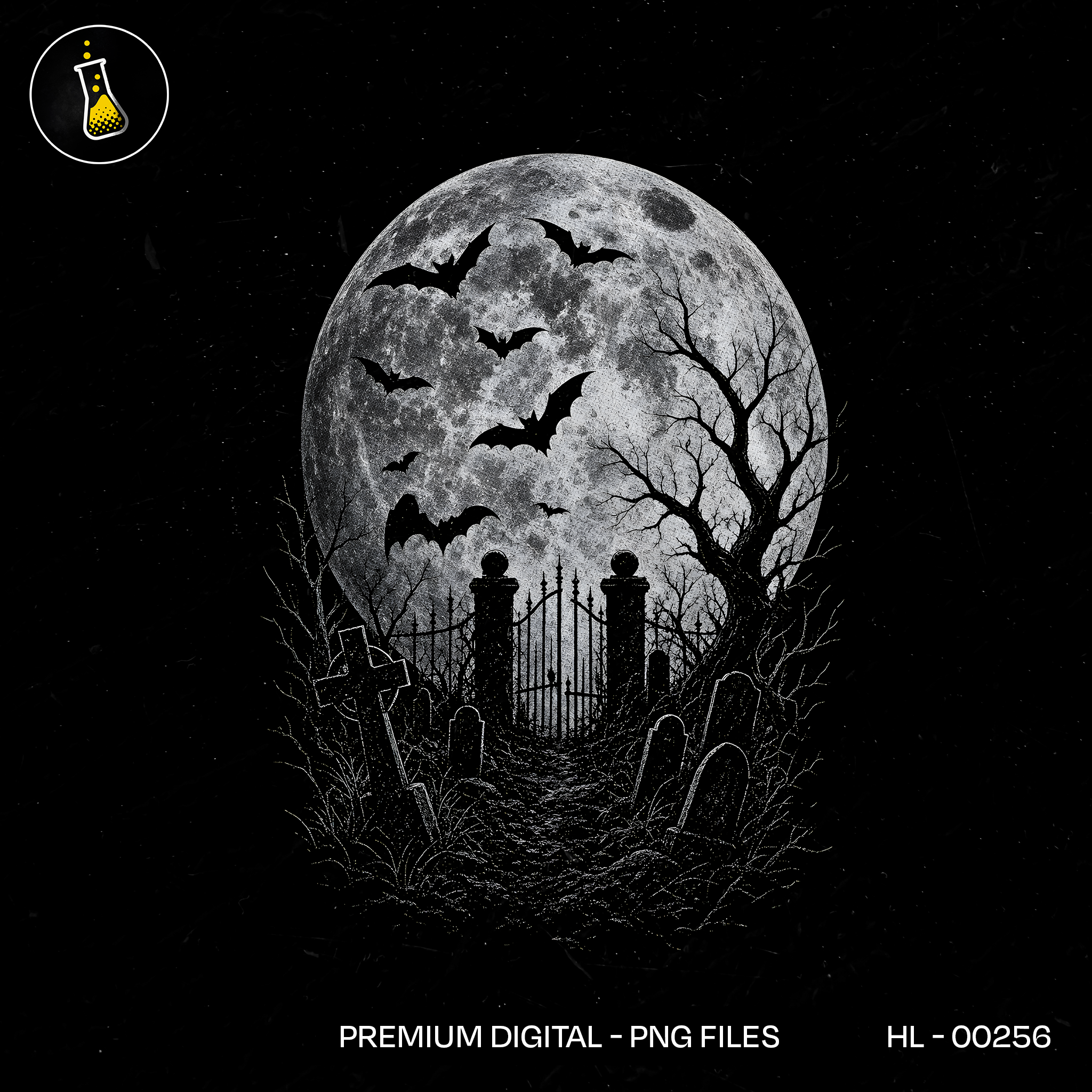 Spooky Graveyard Full Moon Bats Halloween Print