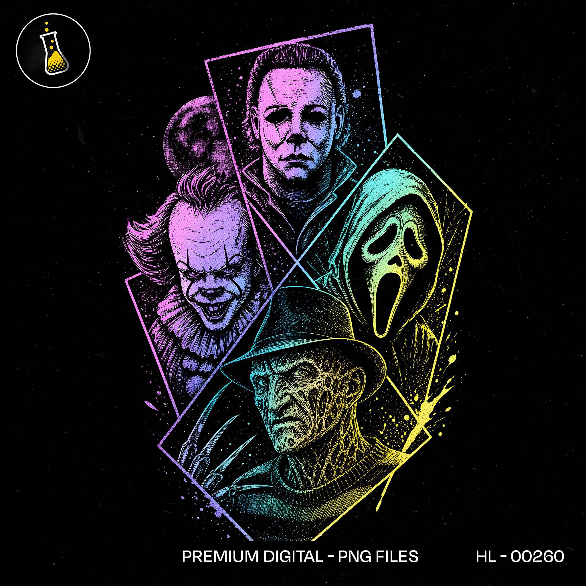 Horror Movie Villains Neon Halloween Print
