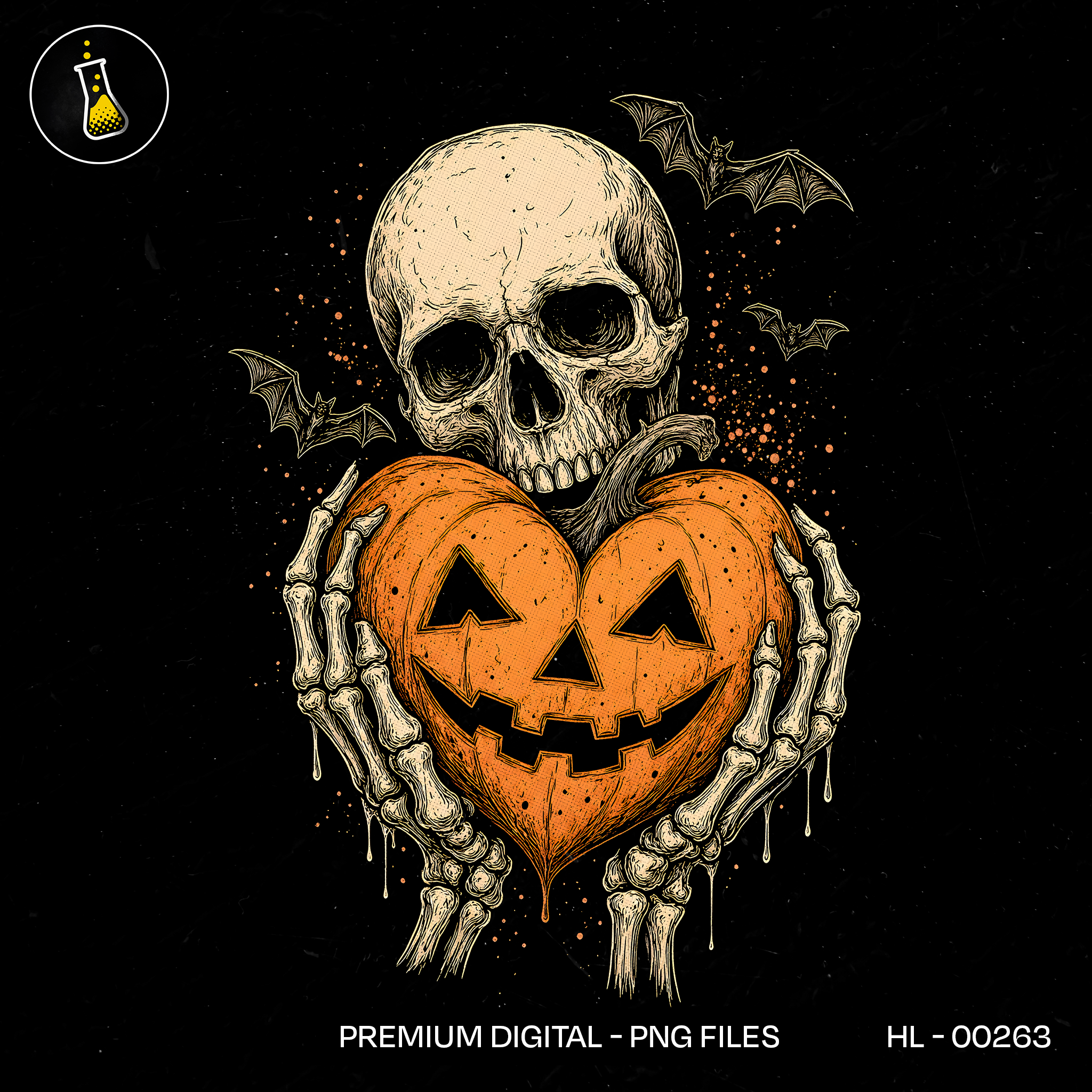 Skull Skeleton Hands Pumpkin Heart Halloween Print