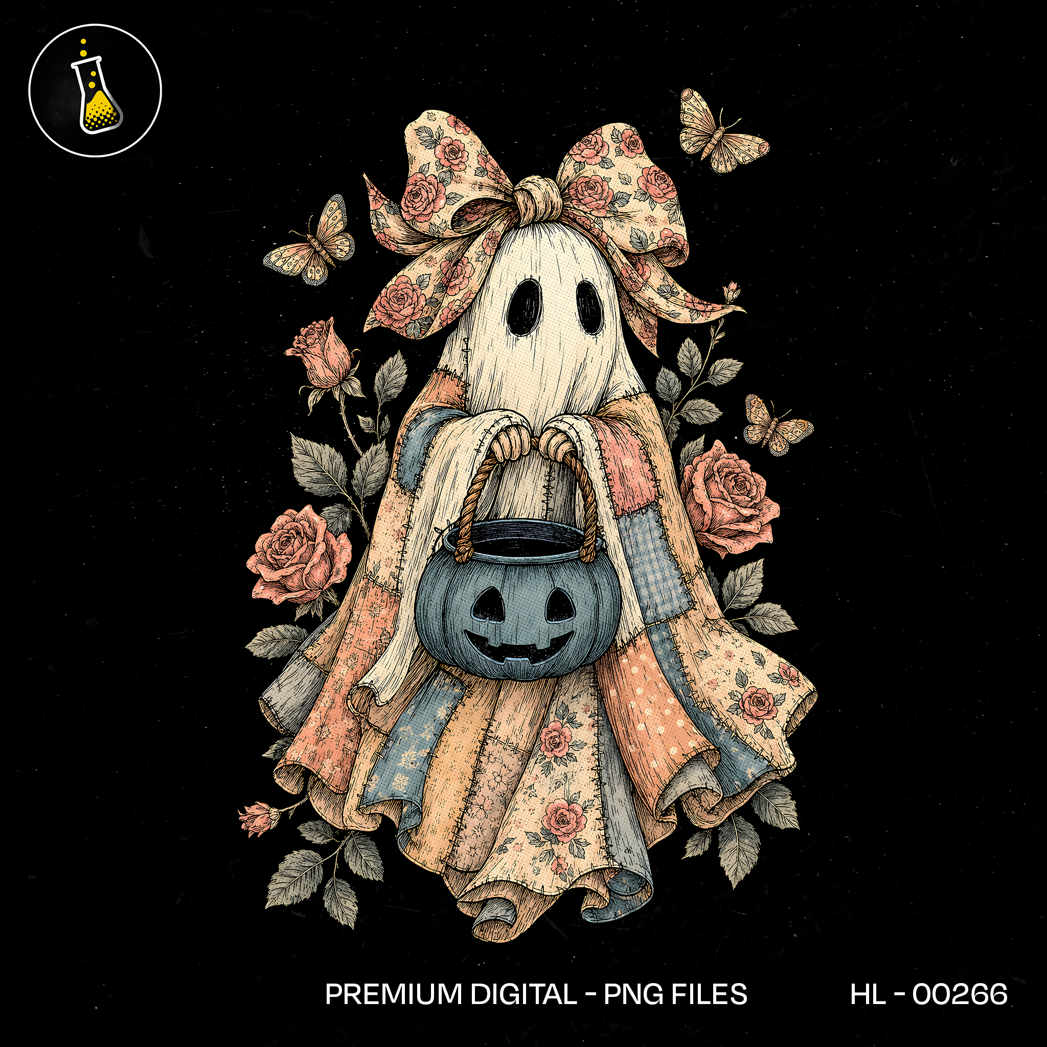 Cute Patchwork Ghost Pumpkin Bucket Halloween Print