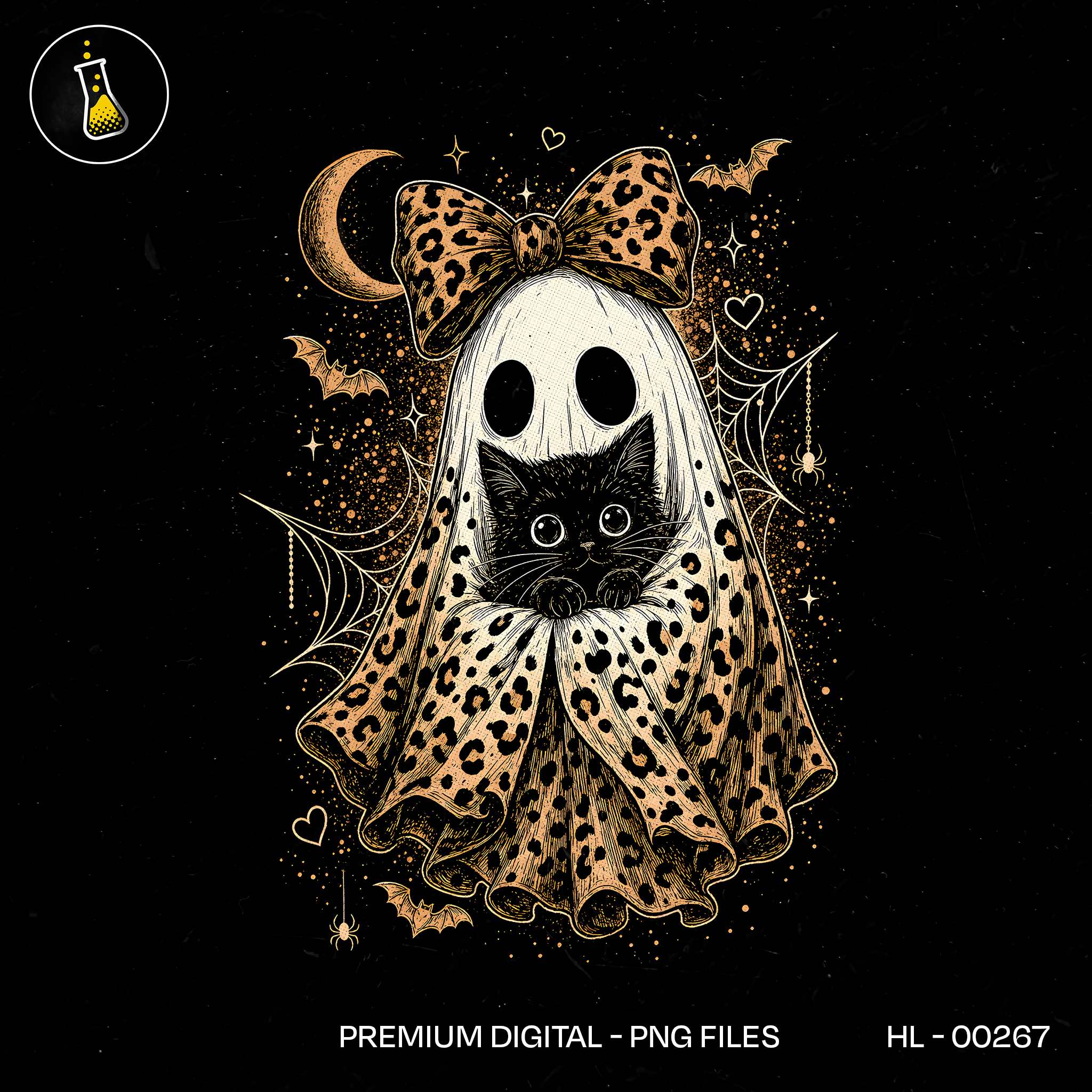 Cute Leopard Ghost Black Kitten Halloween Print