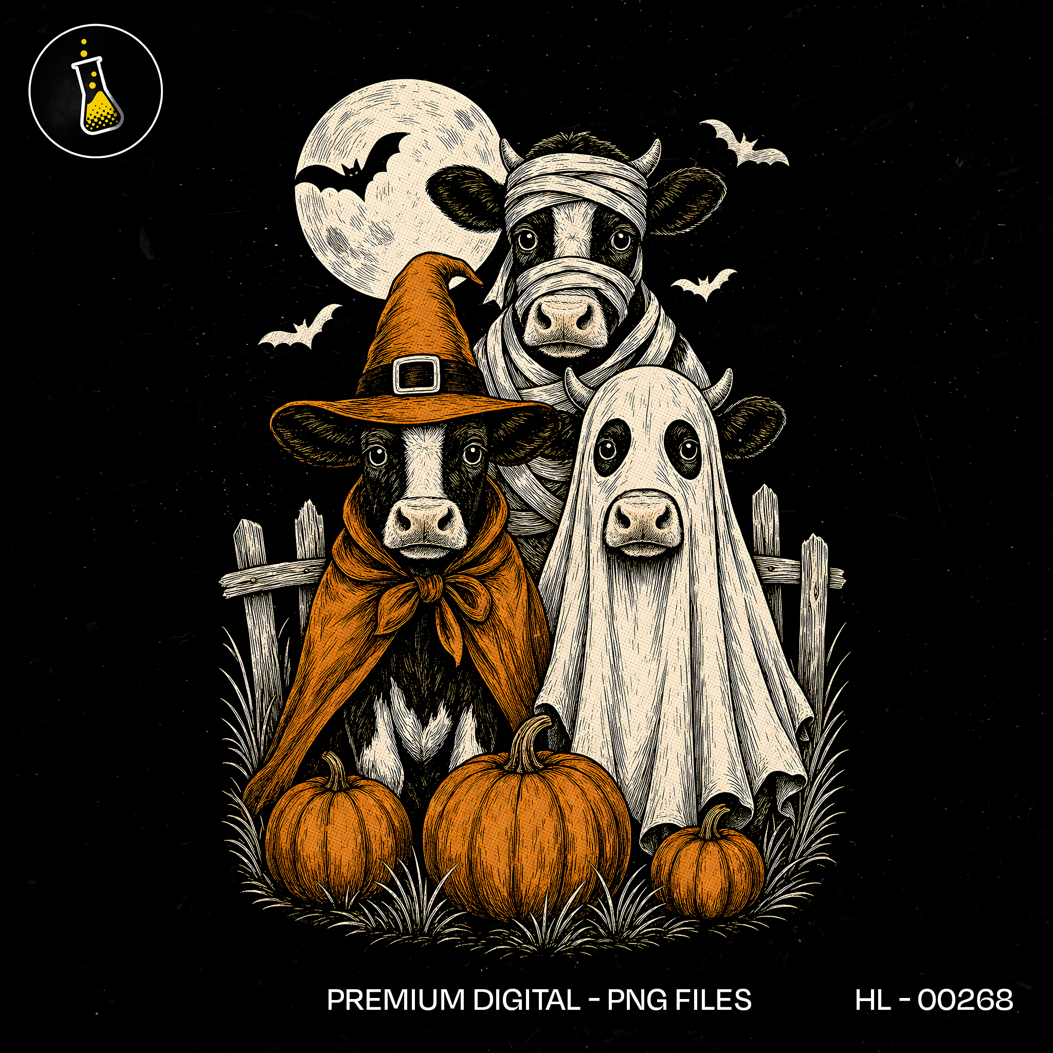 Cute Halloween Cows Costumes Pumpkins Print
