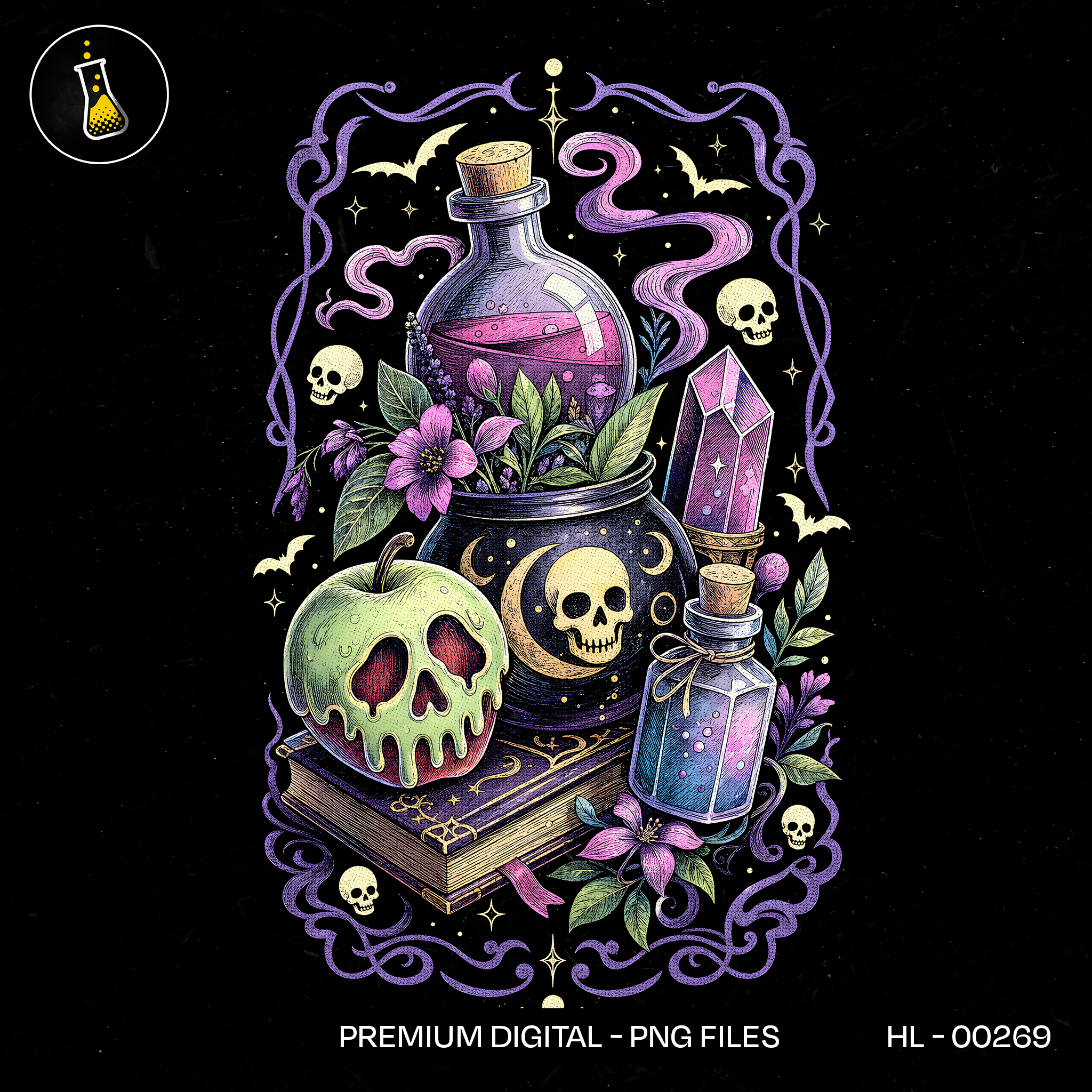 Witchy Poison Apple Potion Bottles Halloween Print