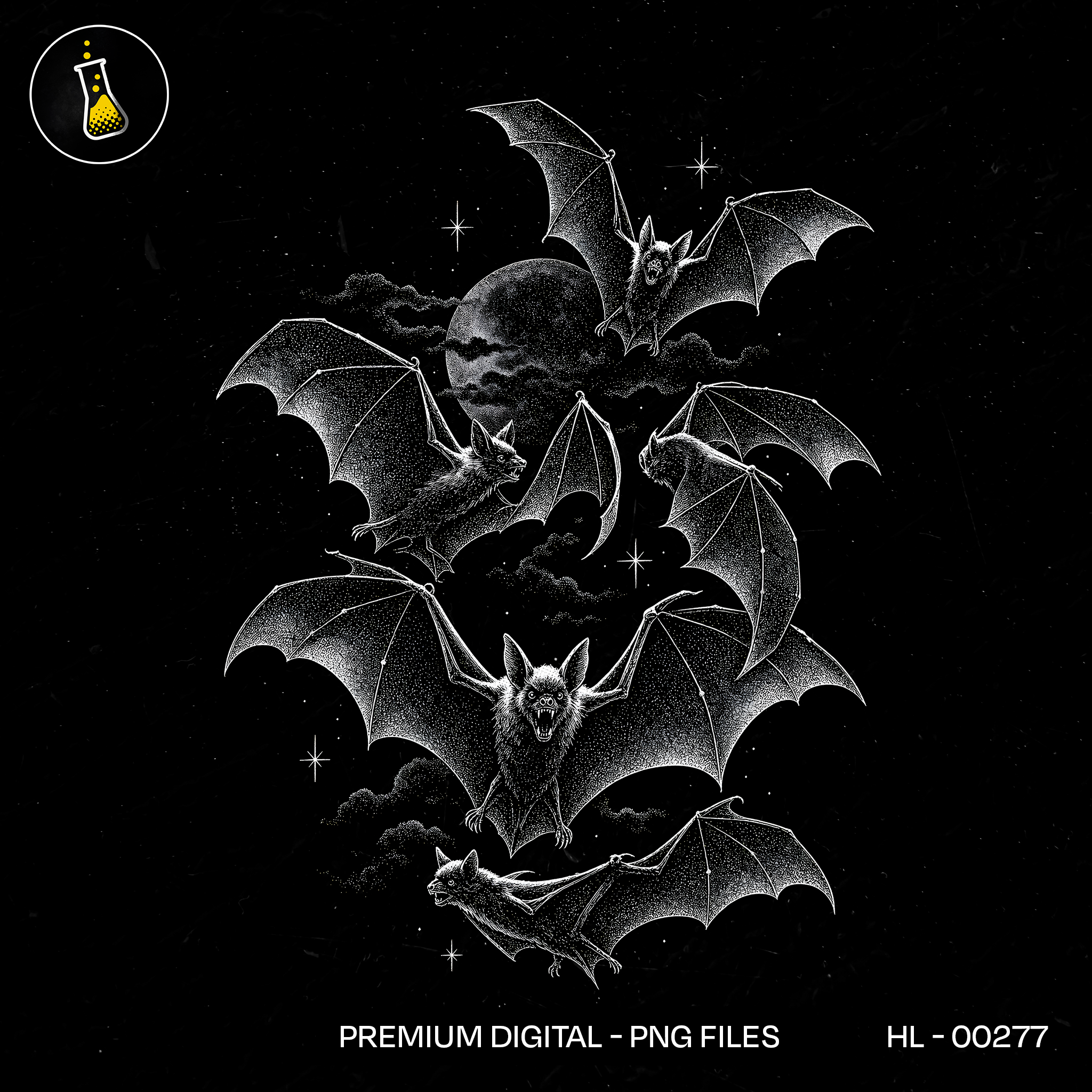 Flying Vampire Bats Full Moon Halloween Print